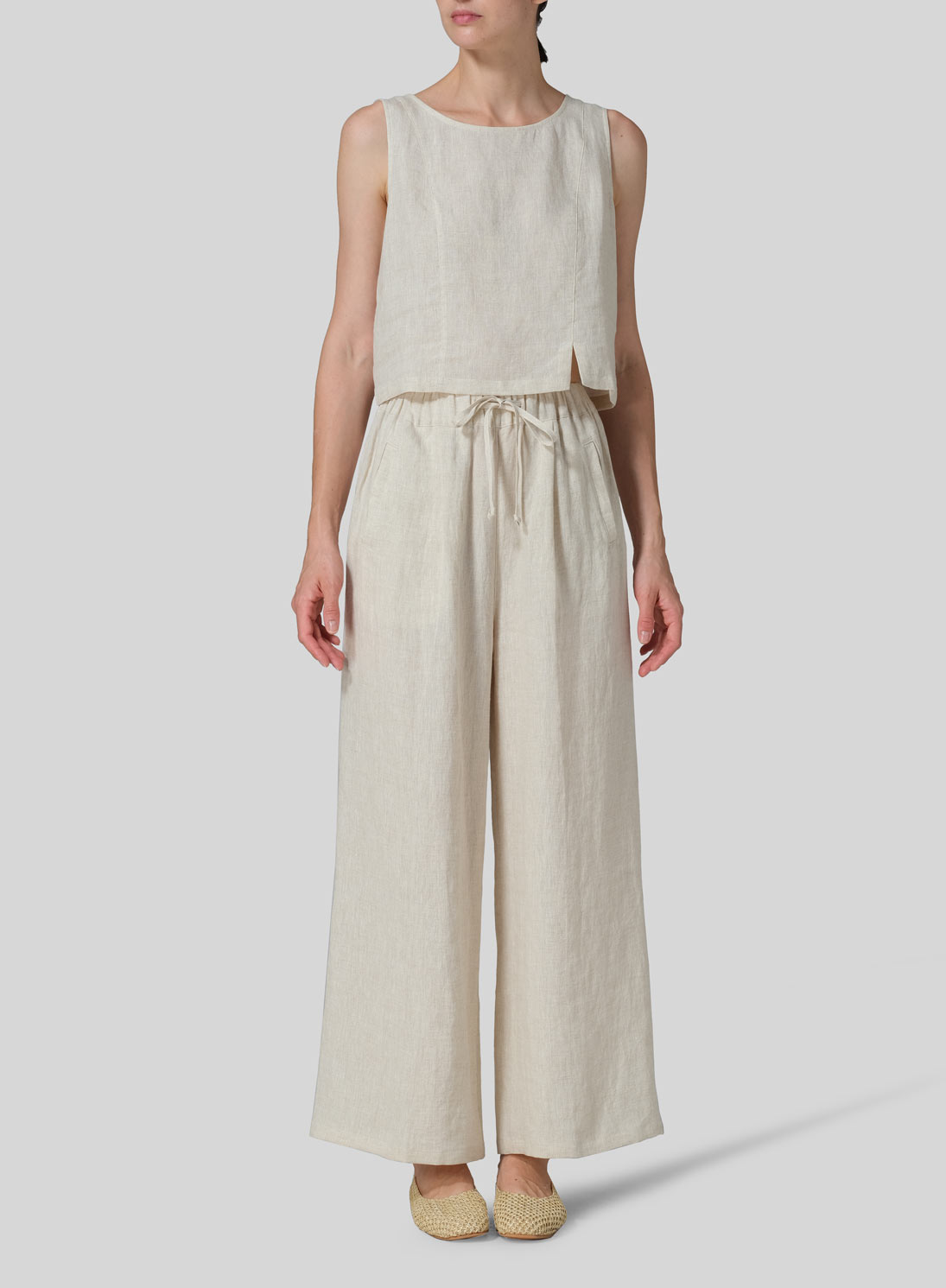 Linen Straight Elastic Long Pants