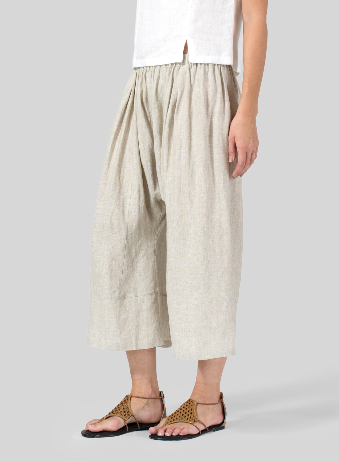 Linen Full Elastic Loose Pants - Plus Size