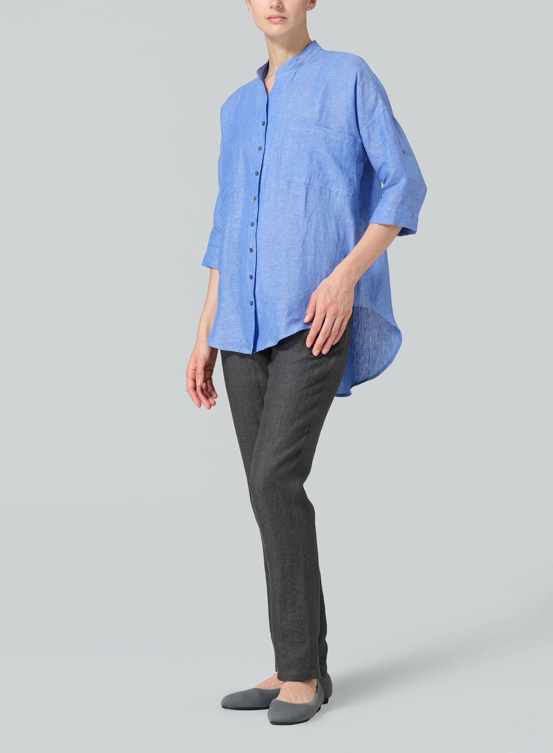 Linen Mandarin Collar Blouse