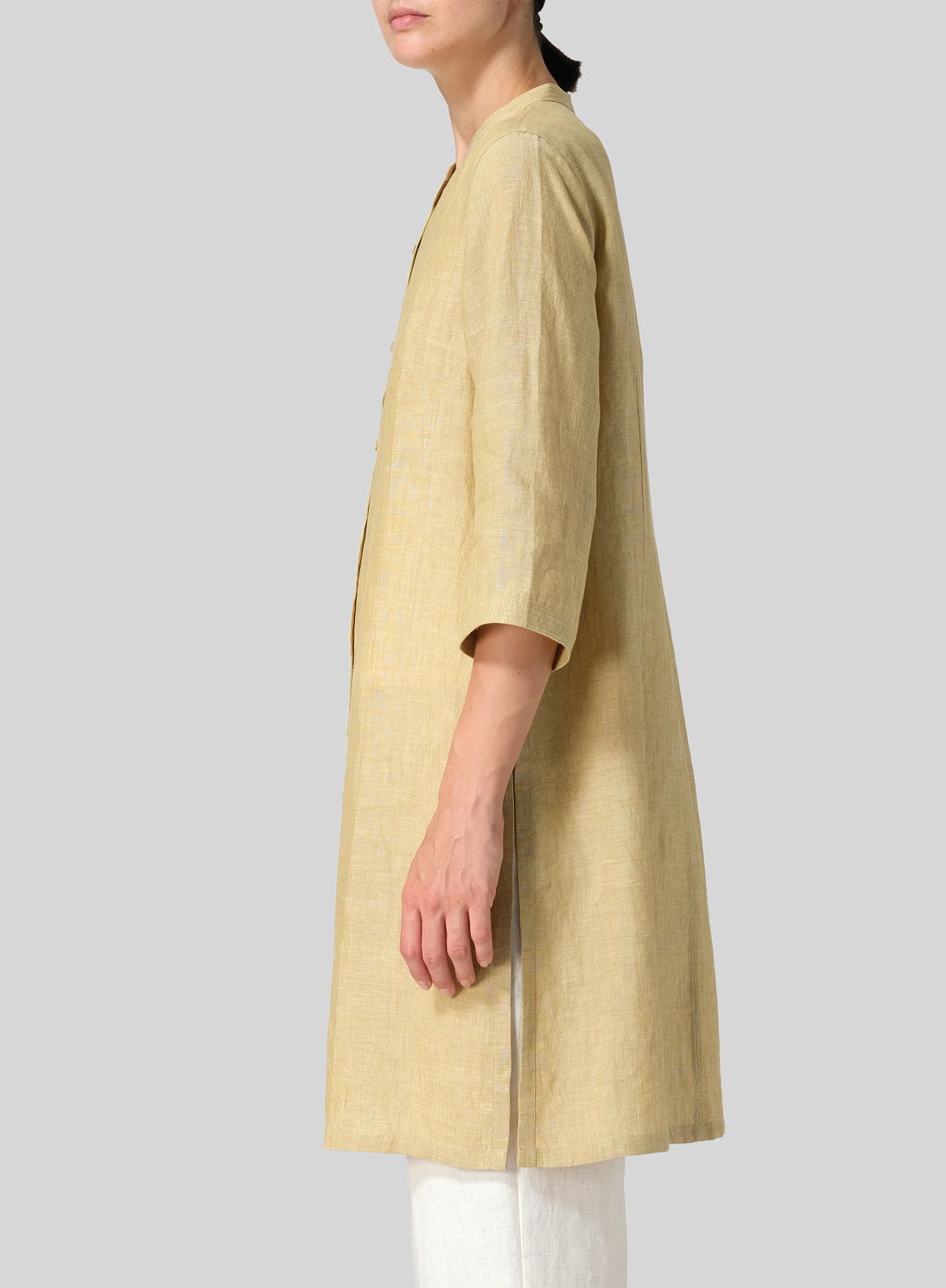 Linen Mandarin Collar Simple Long Blouse