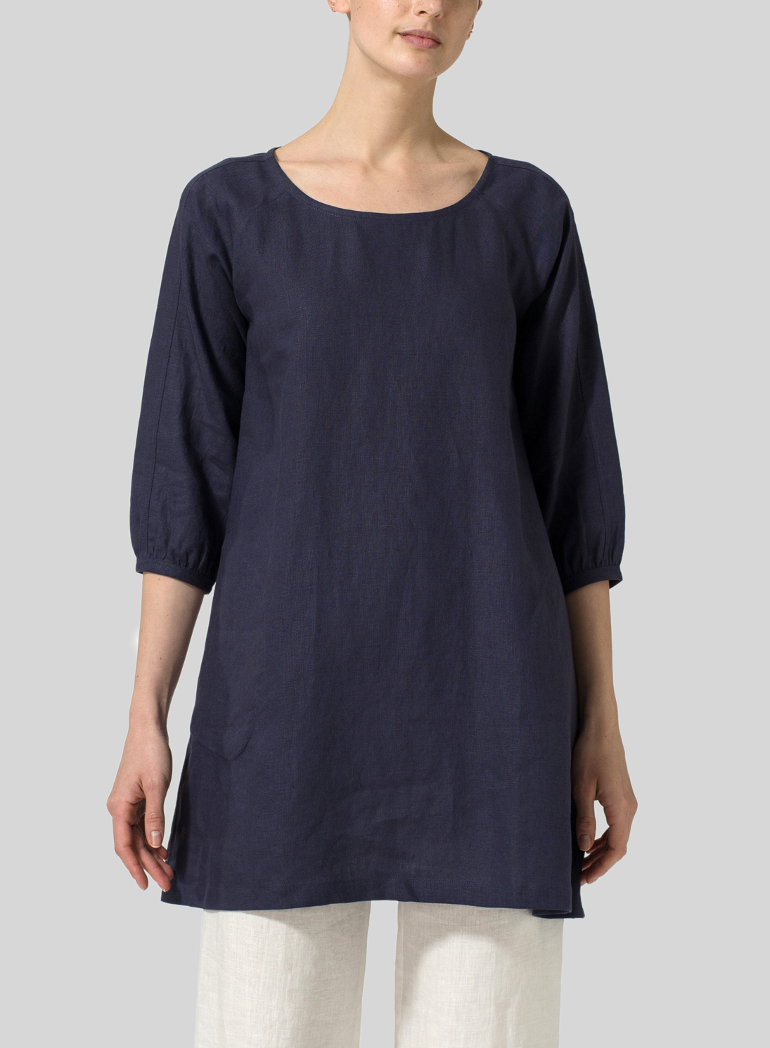 Blue Violet Linen Elbow Sleeve Tunic