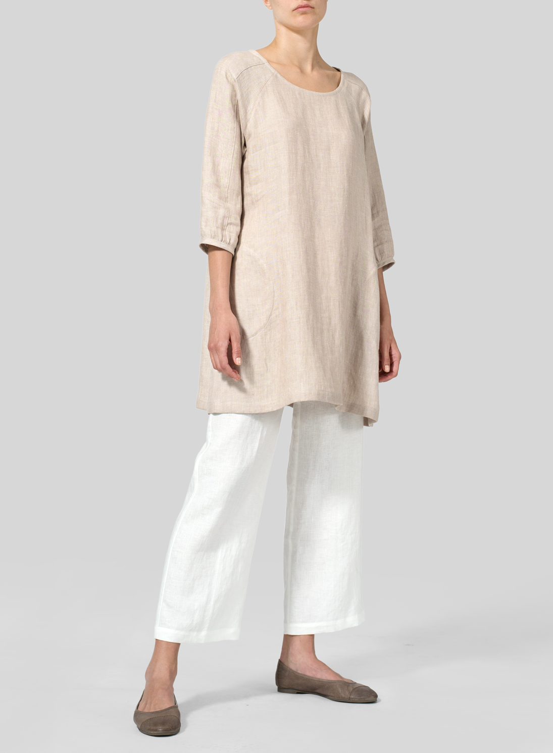 Twill Weave Linen Elbow Sleeve Tunic