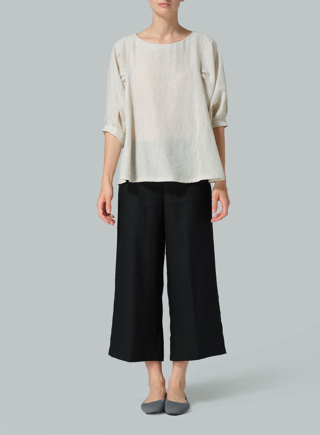 Linen Pleated Sleeve Top