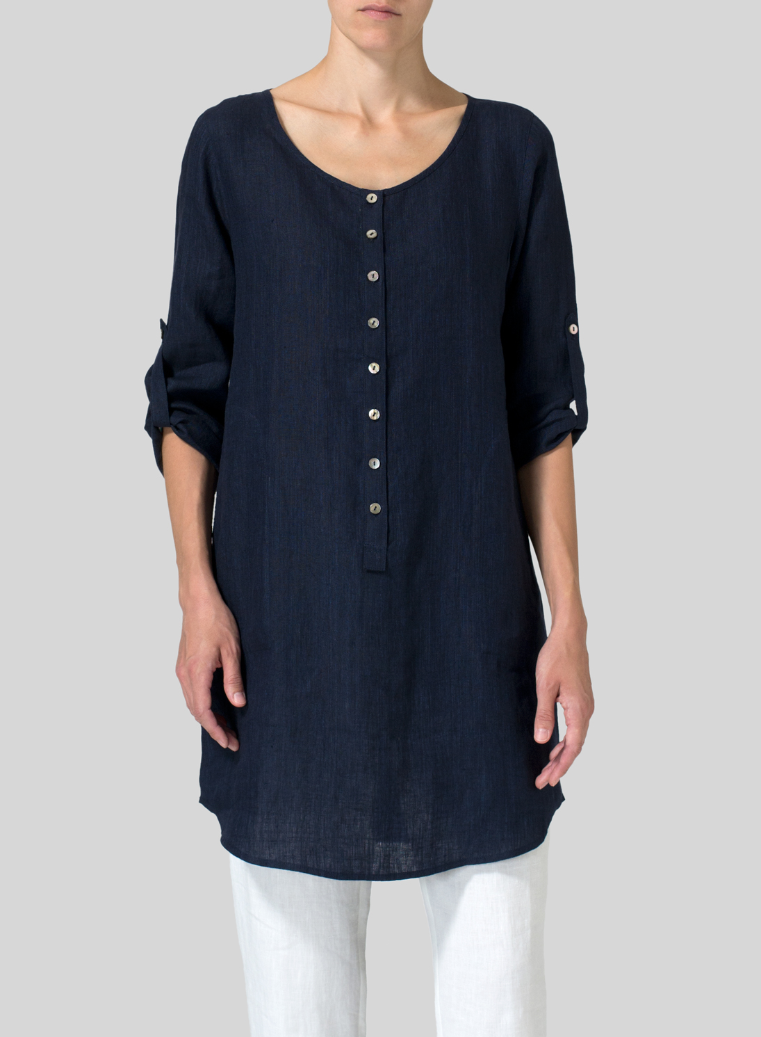 Linen Half Button Long Top