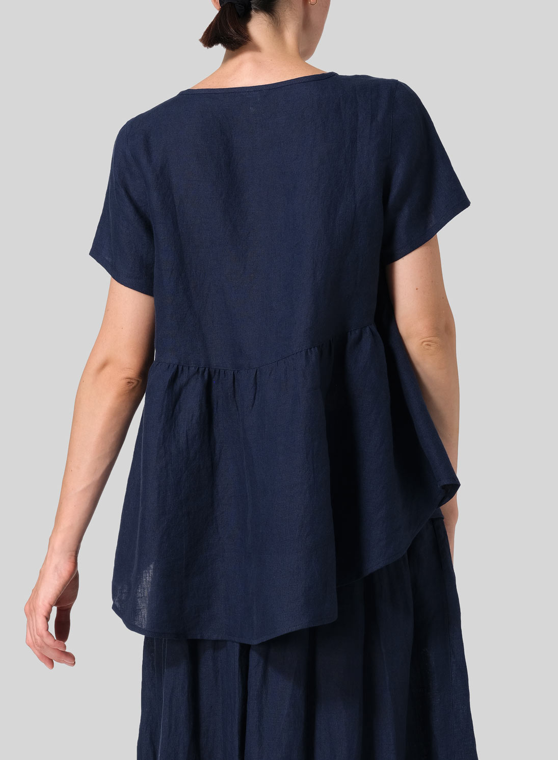 Linen Short Sleeve Pleated Blouse