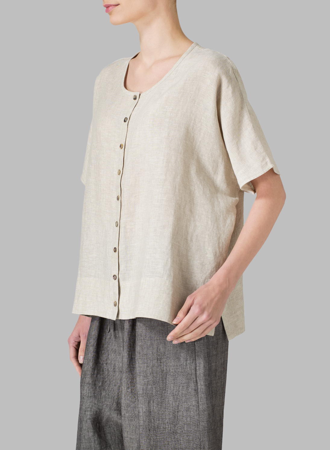 Oat Linen Wide S/Sleeve Blouse Set