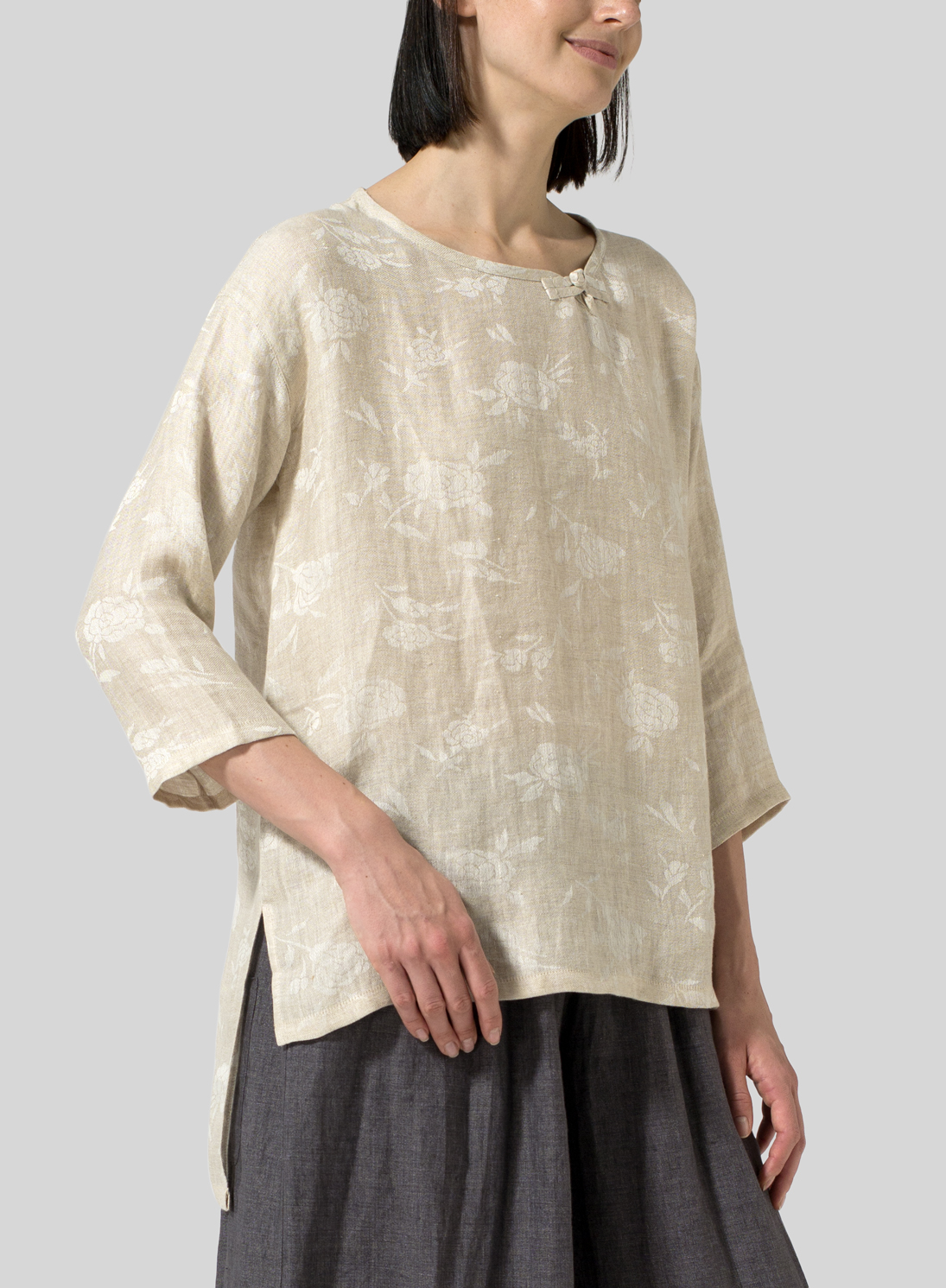 Linen Scoop Neck Patterned Tunic