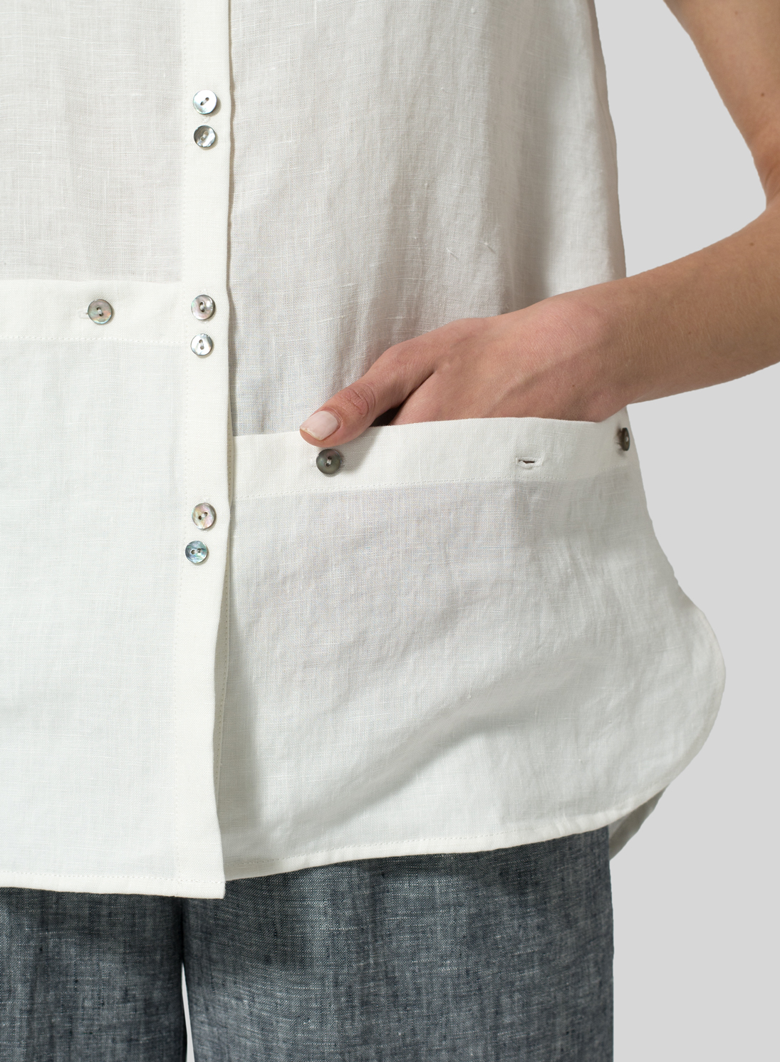 Linen Cap Sleeve Blouse - Plus Size