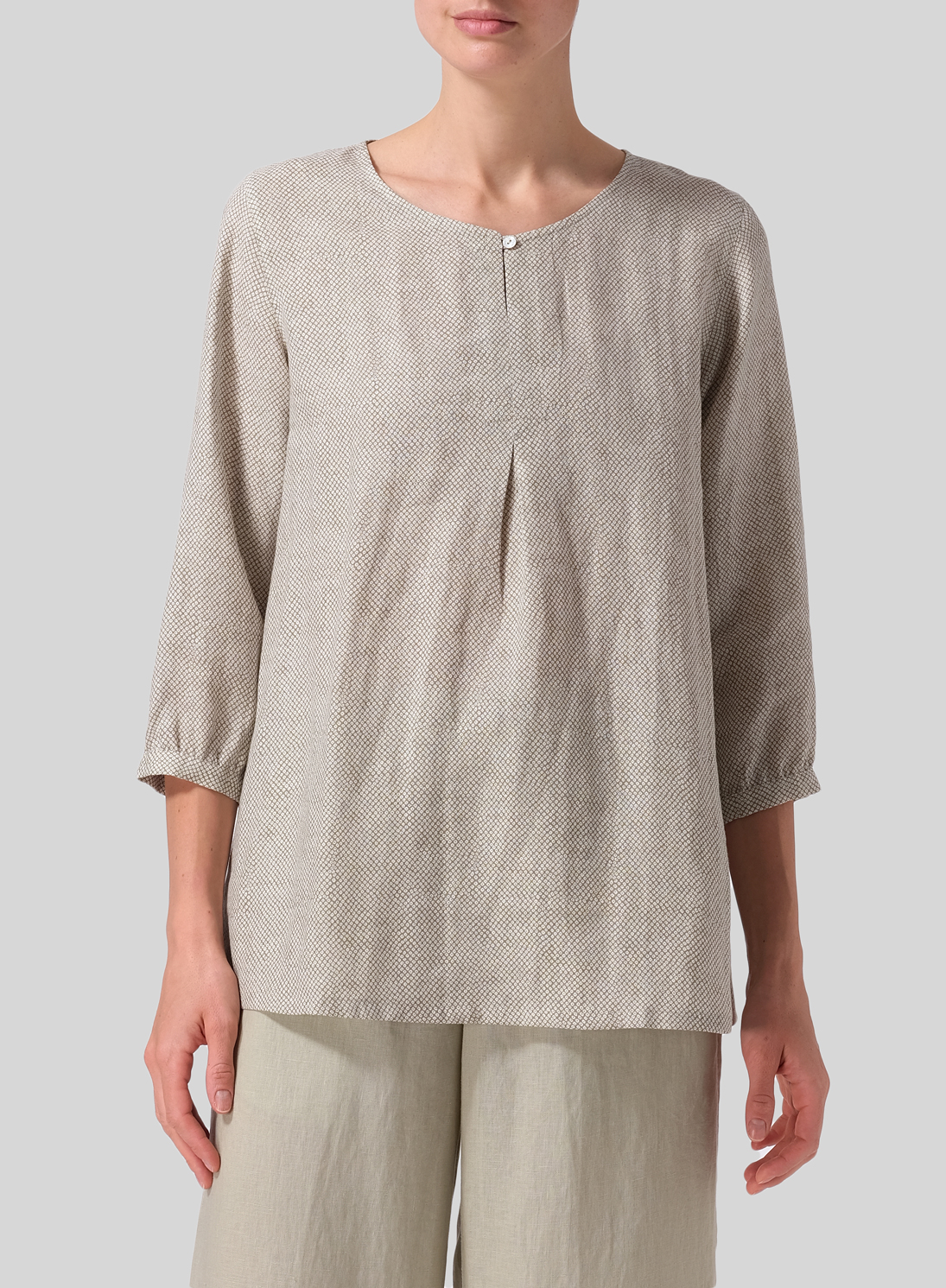 Linen Long Sleeve Inverted Front Pleat Blouse