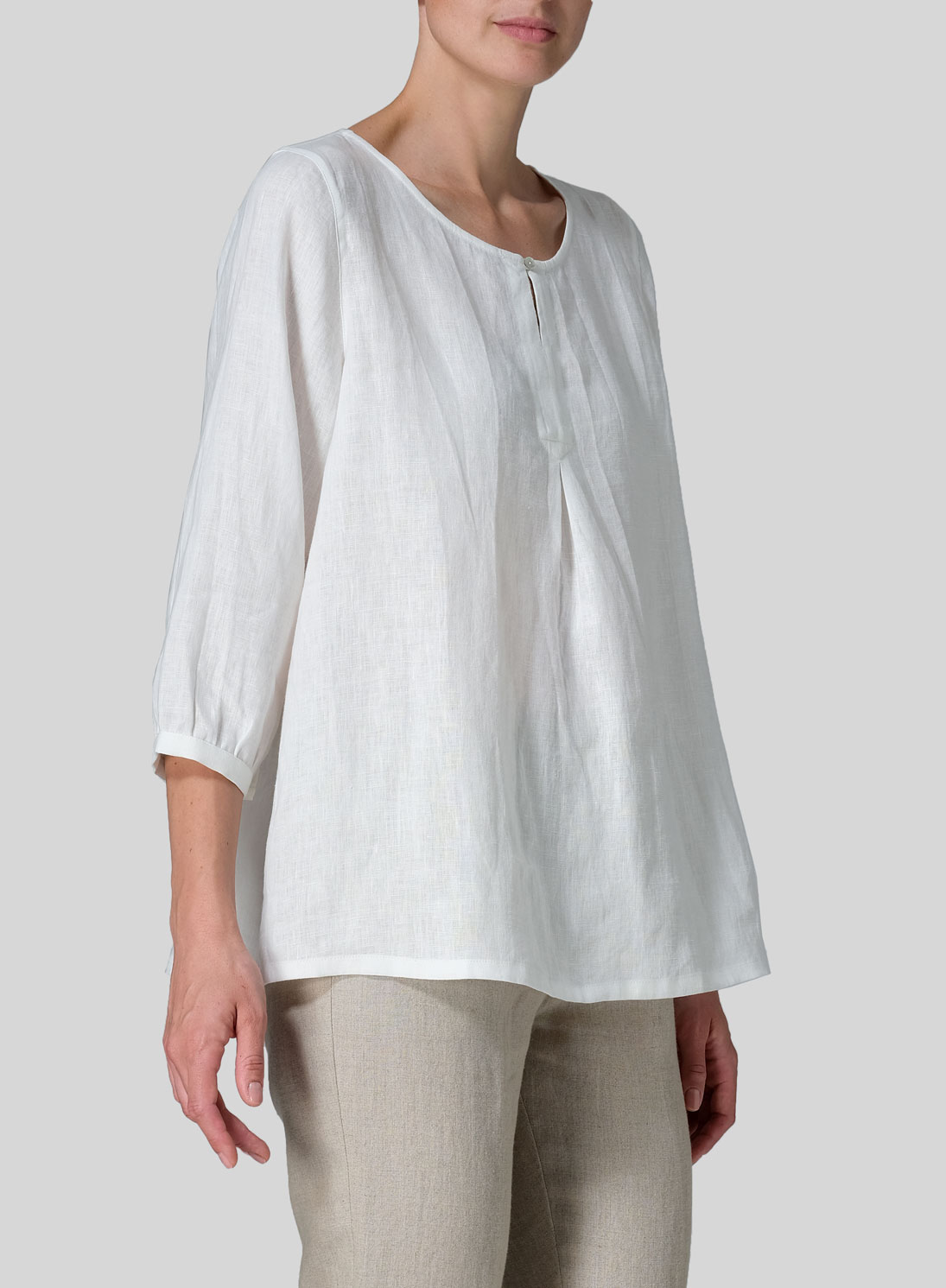 Linen Half Sleeve Inverted Front Pleat Blouse