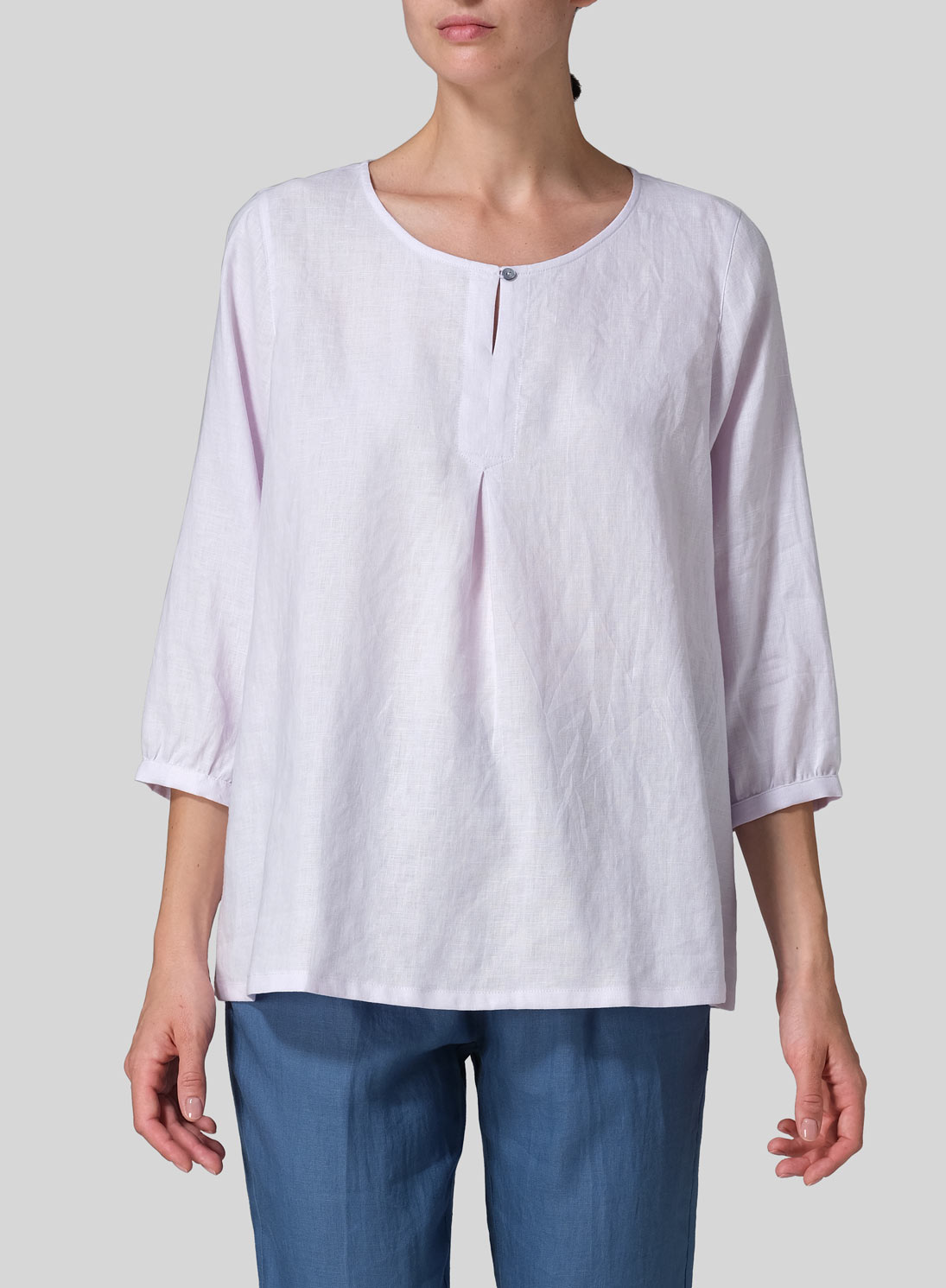 Linen Half Sleeve Inverted Front Pleat Blouse