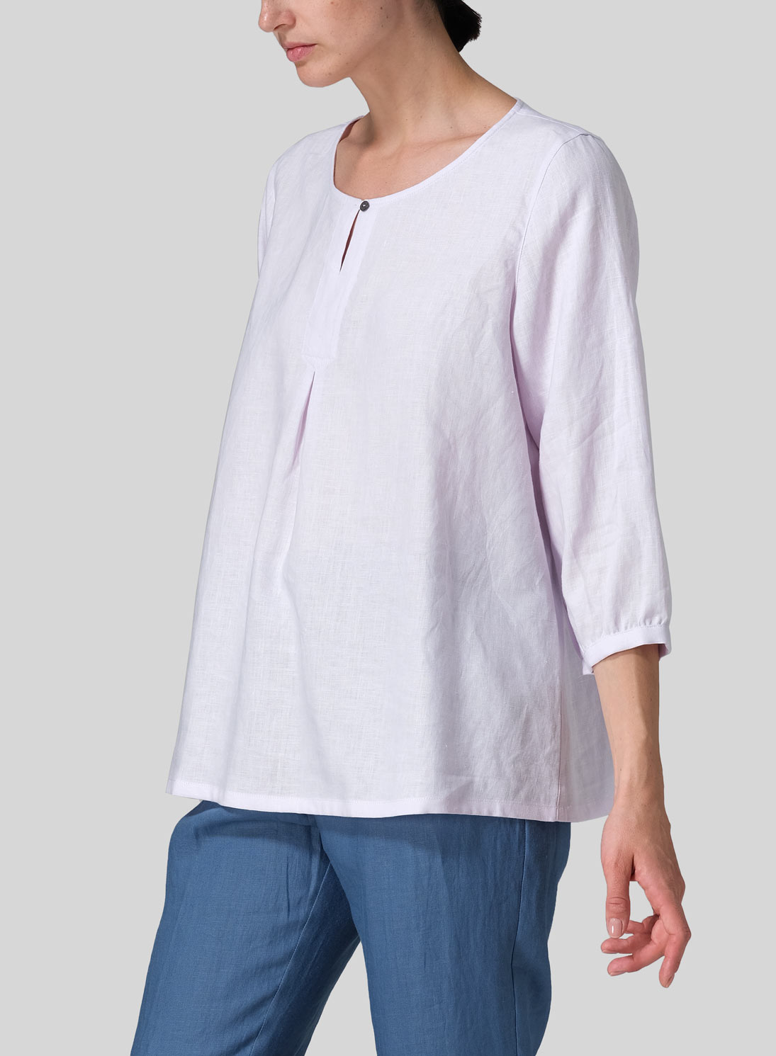 Linen Half Sleeve Inverted Front Pleat Blouse