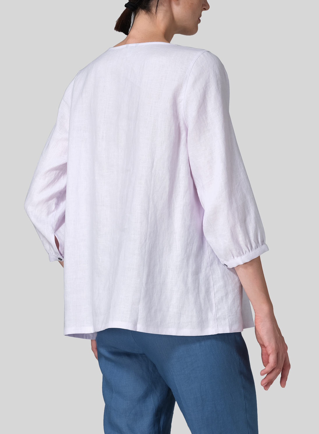 Linen Half Sleeve Inverted Front Pleat Blouse