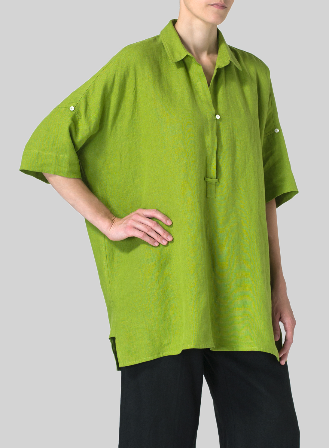 Green Leaf Linen Oversized Tunic - Plus Size