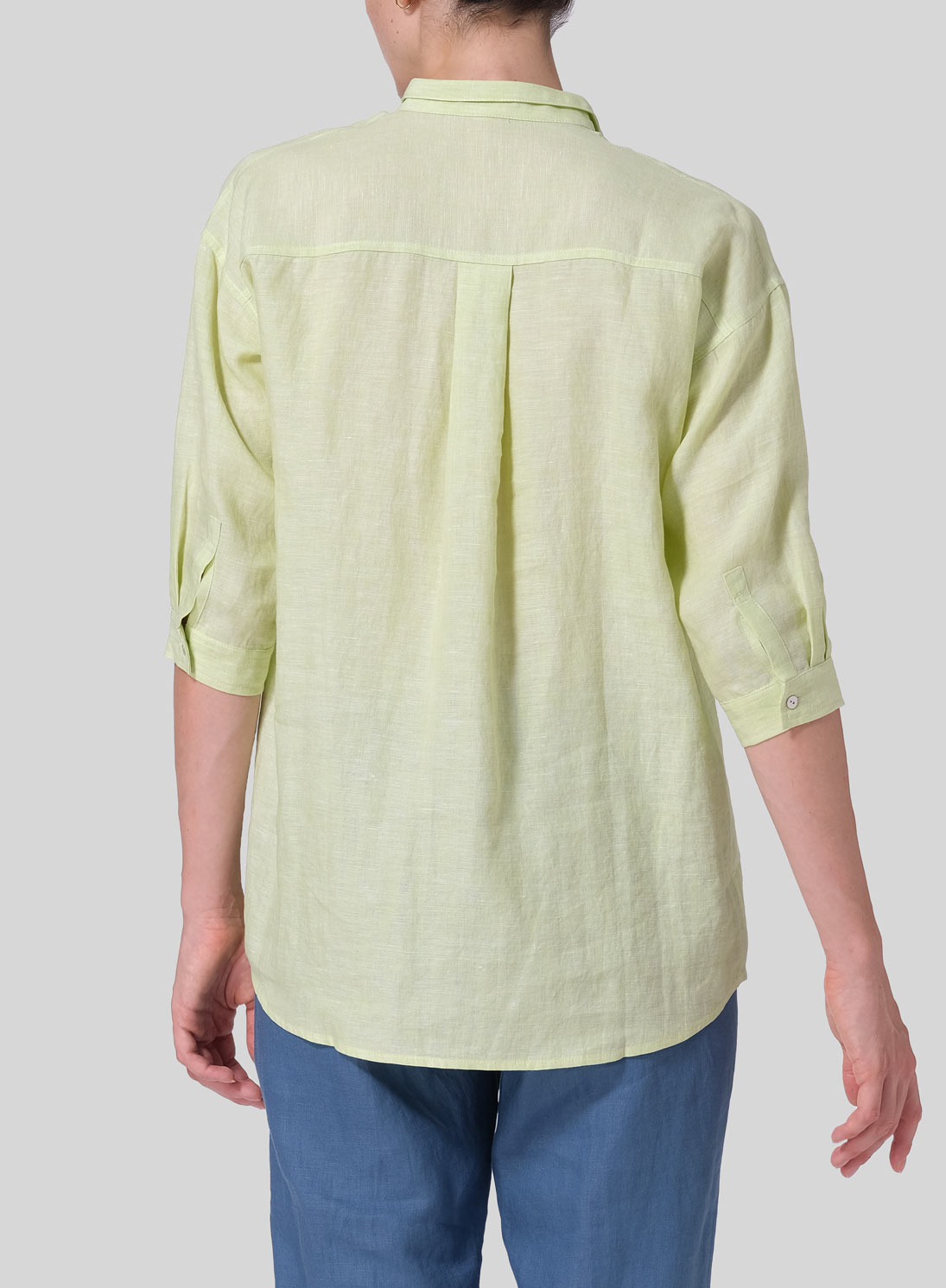 Linen Blouse With V-neck Mandarin Collar