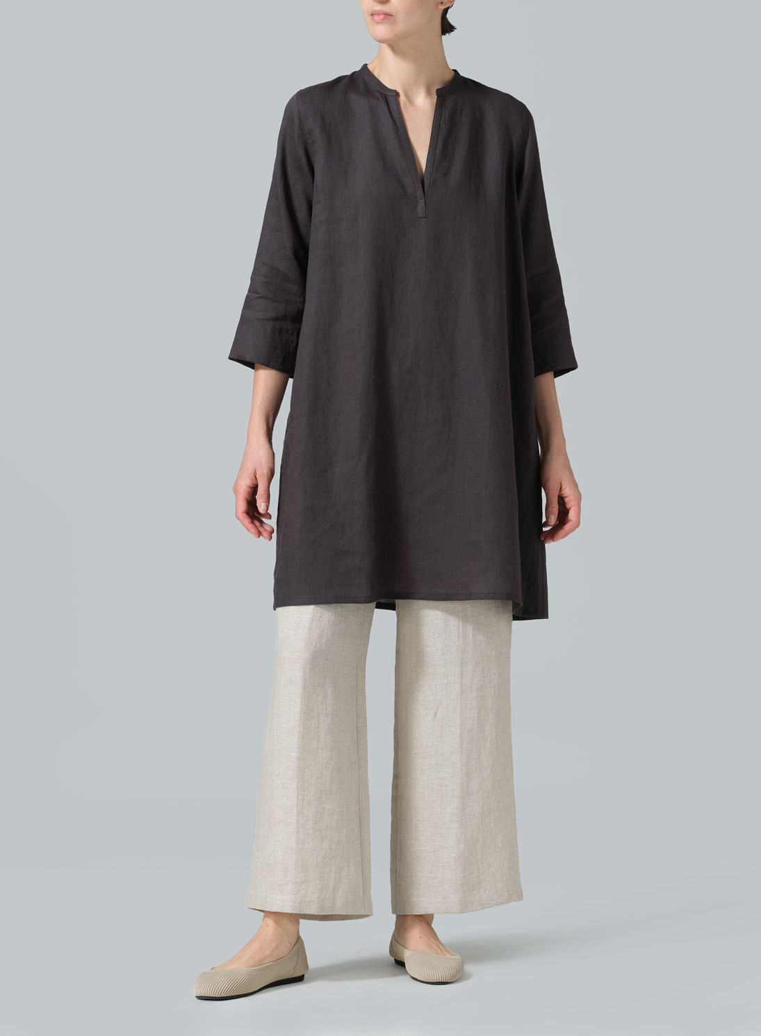 Linen V-neck Mandarin Collar Tunic