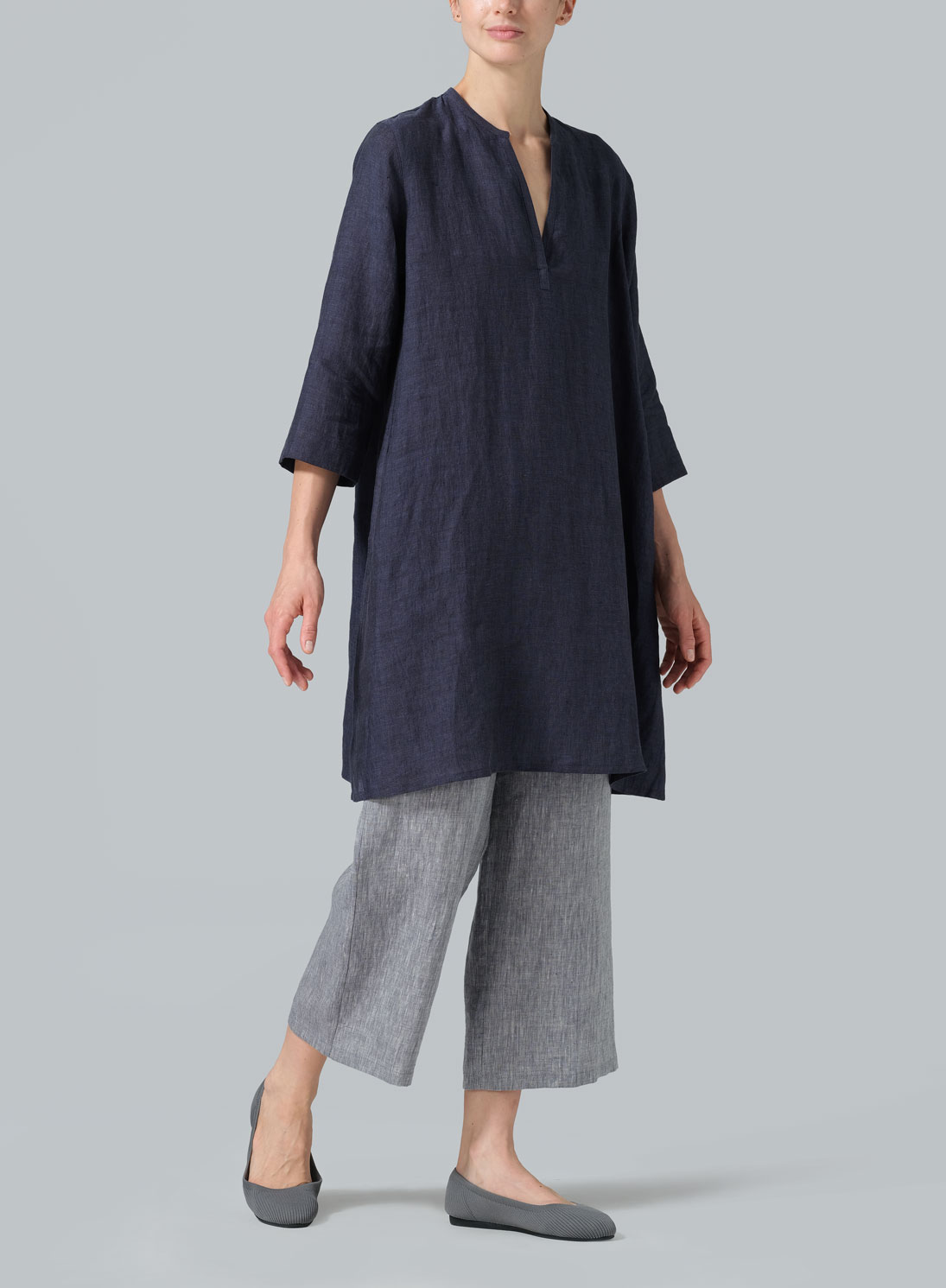 Linen V-neck Mandarin Collar Tunic