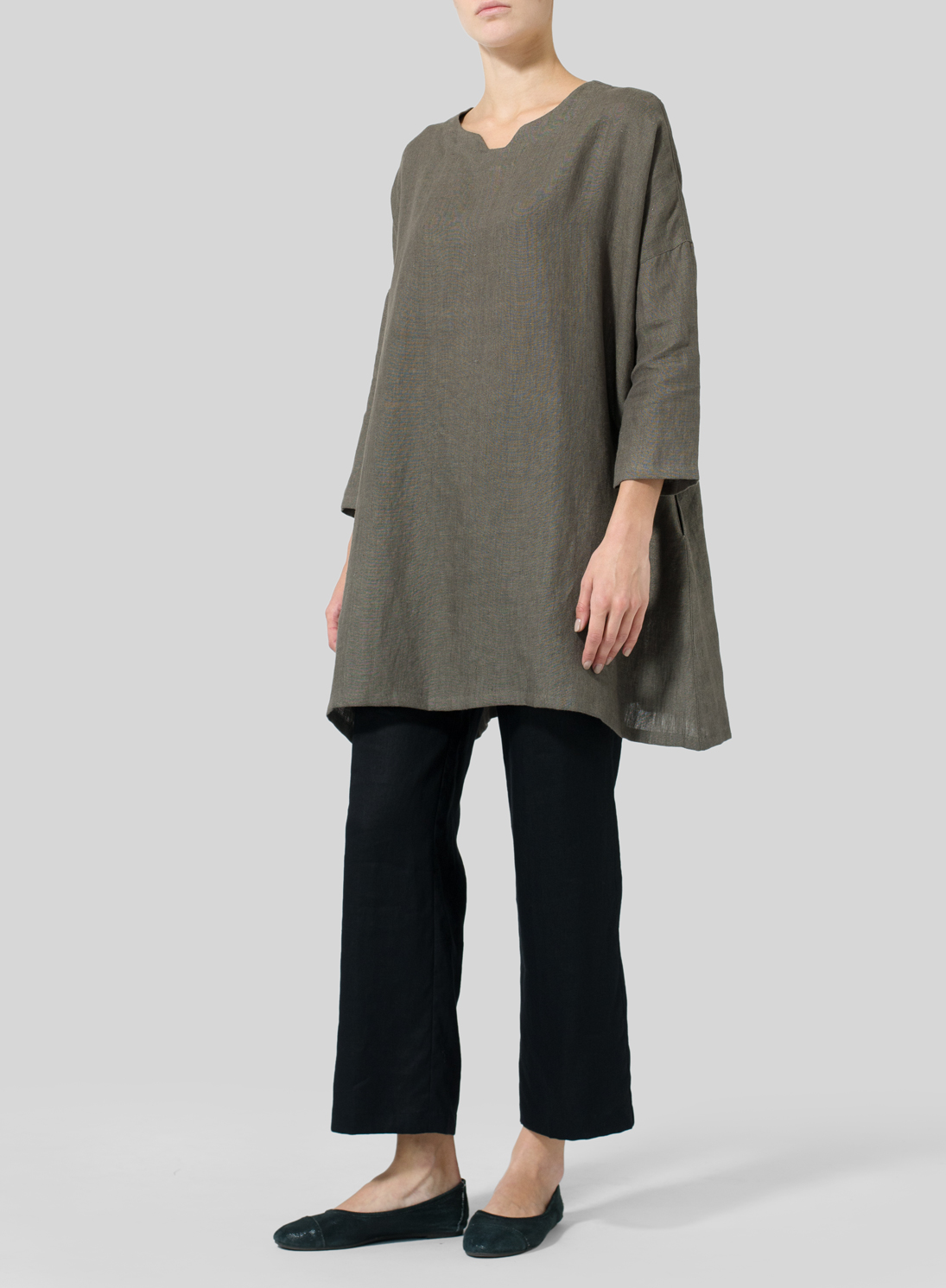 Linen Decolletage Neckline Long Tunic - Plus Size