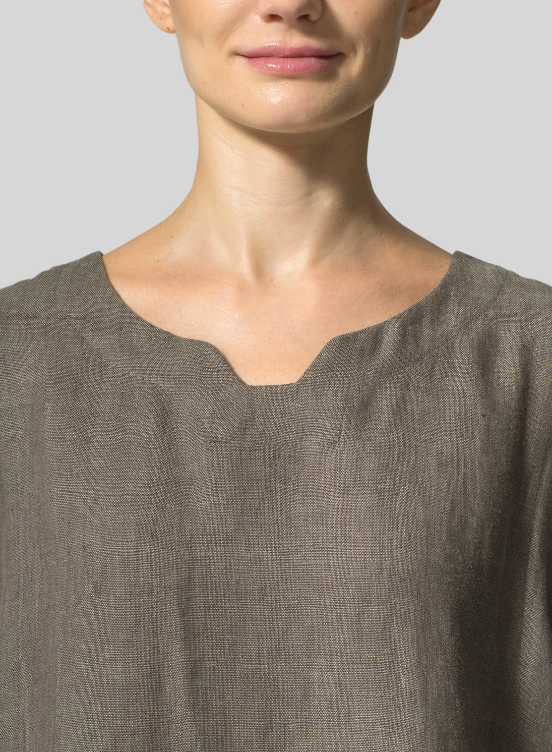 Linen Decolletage Neckline Long Tunic - Plus Size