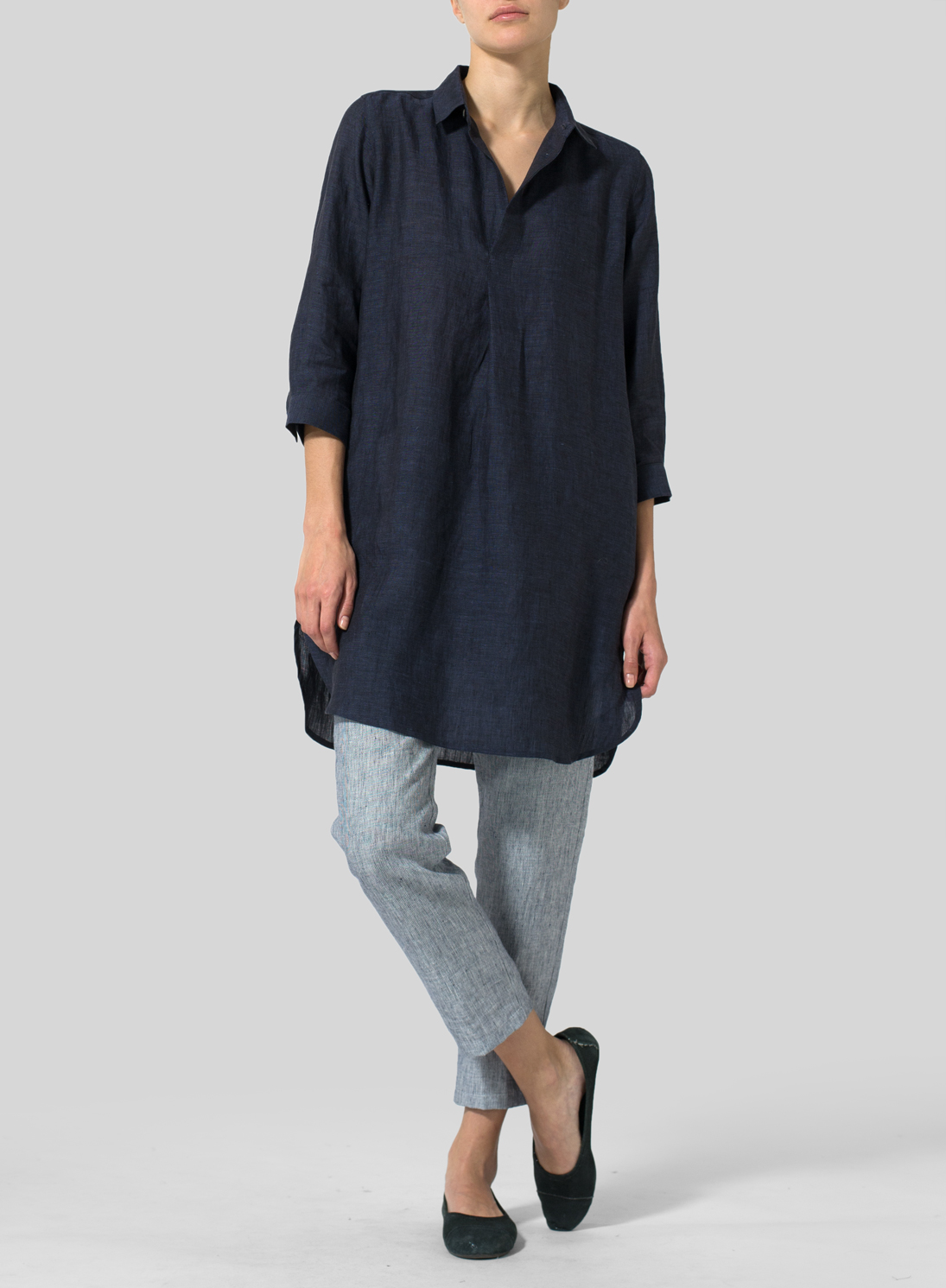 Dark Denim Linen Classic Shirt Tunic