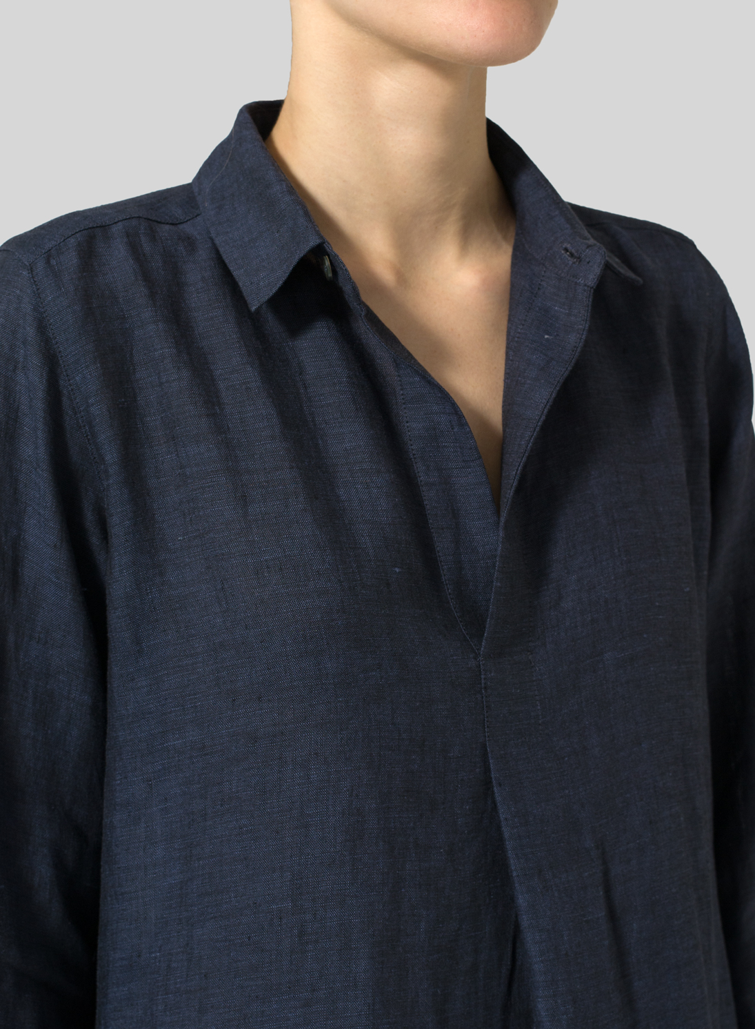 Dark Denim Linen Classic Shirt Tunic