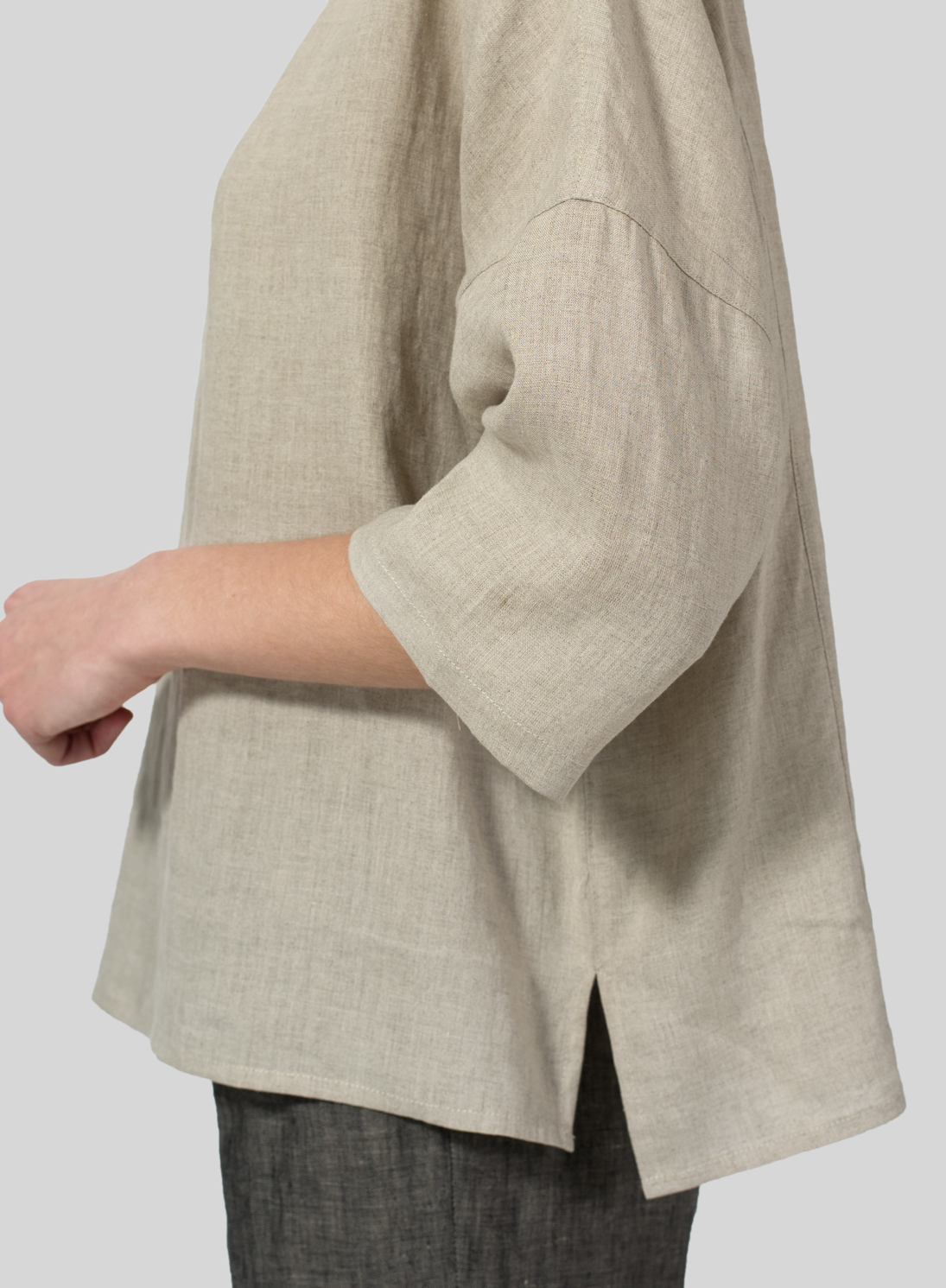 Linen 3/4-Sleeve Round-Neck Box Top - Plus Size