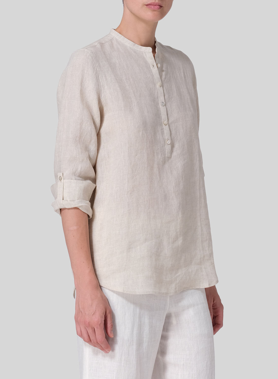 Linen Mandarin Collar Shirt