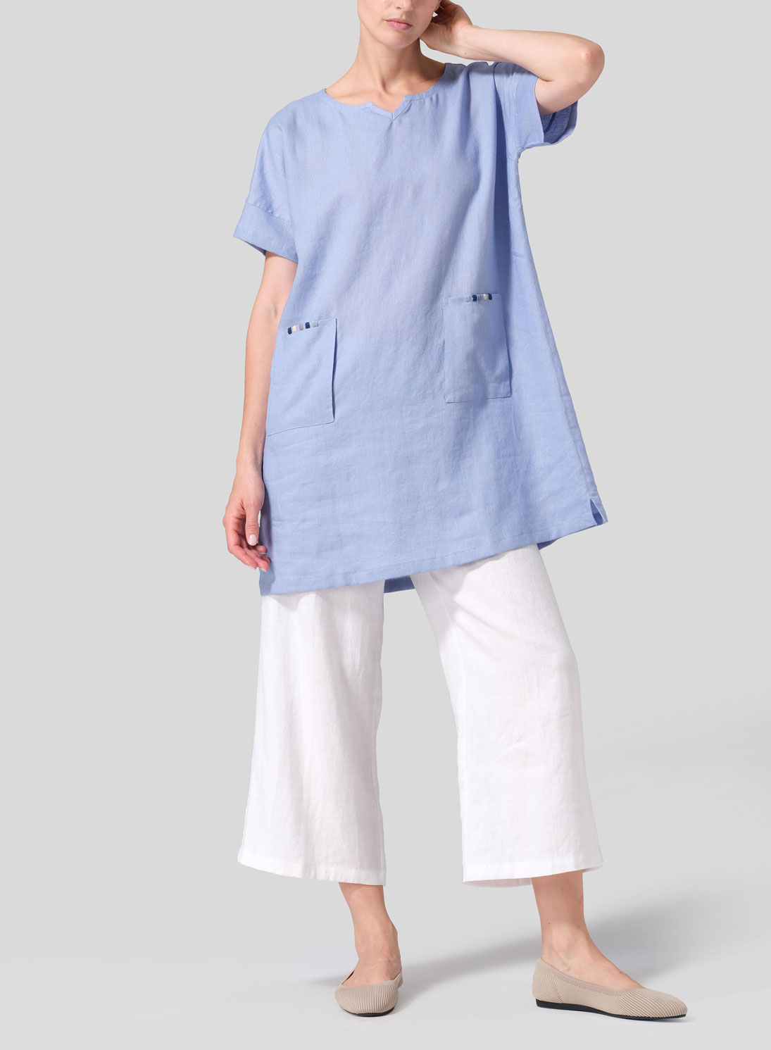 Linen Sweetheart Neckline S/S Tunics