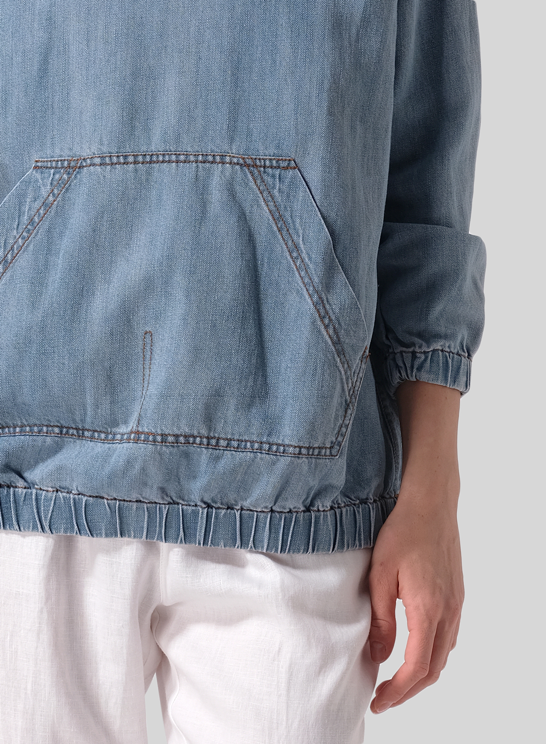 Linen Oversized Denim Hoodie Top