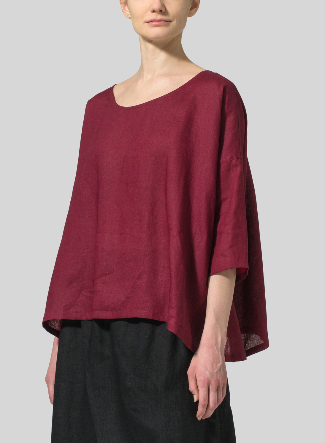 Linen Contrast Dropped Shoulder Top