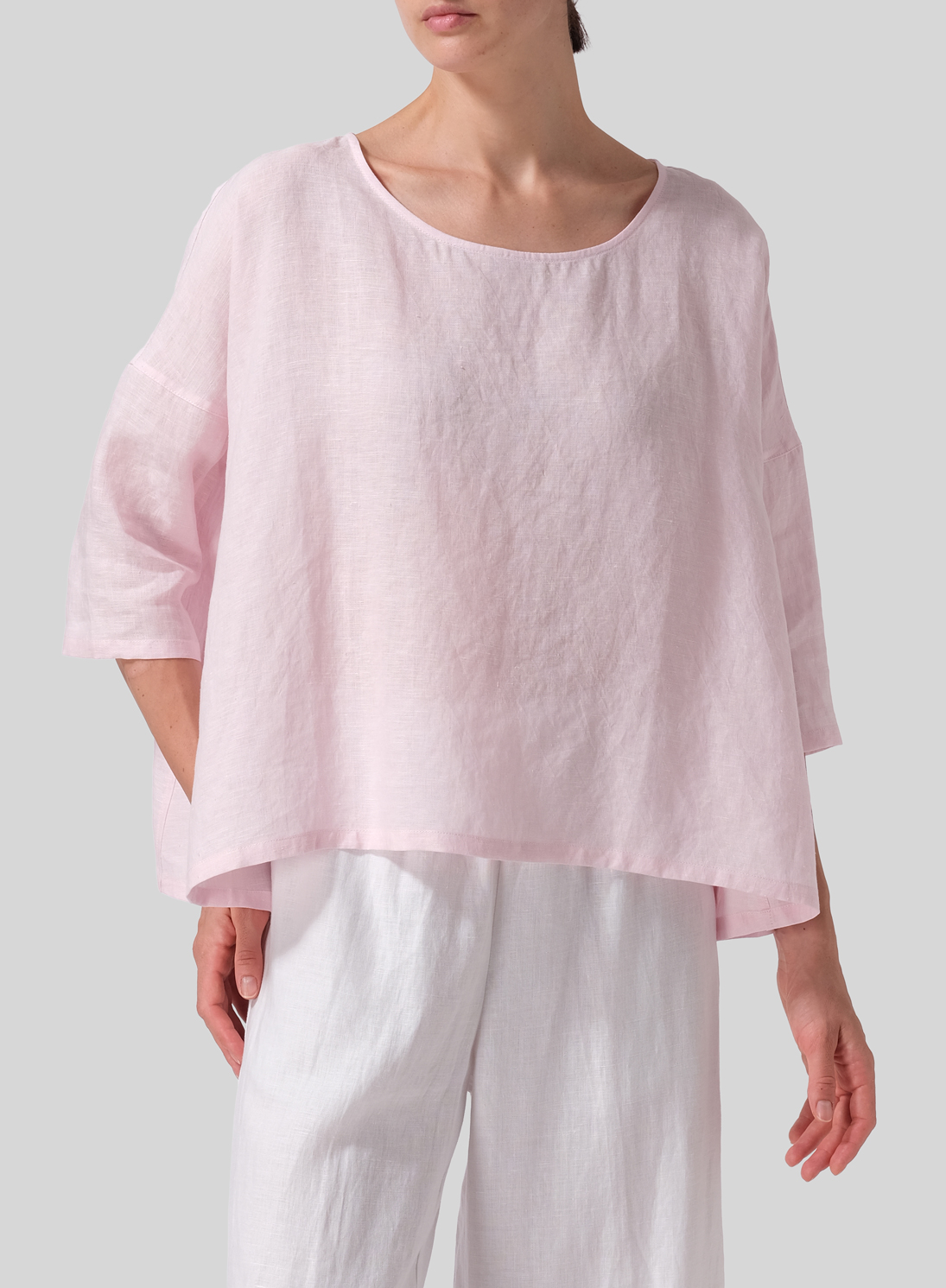 Pink Linen Dropped Shoulder Top Set