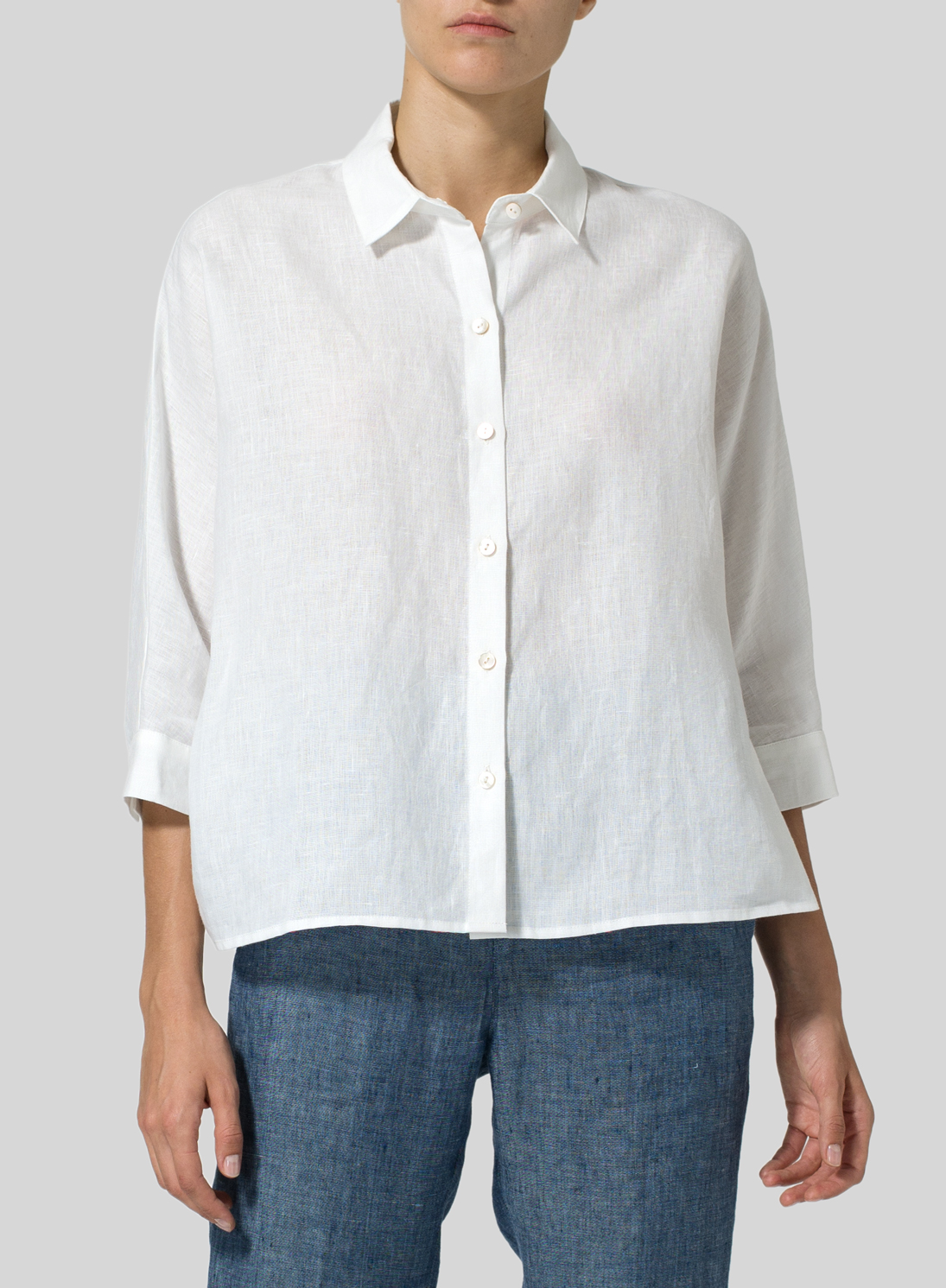 Linen Collar Boxy Top - Plus Size