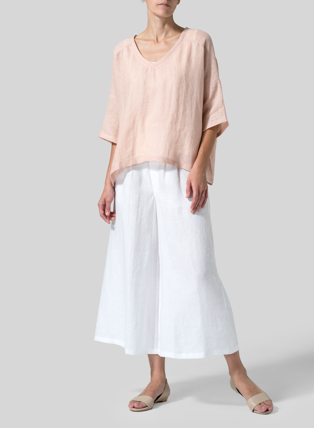 Woven Linen Deep V-neck Top