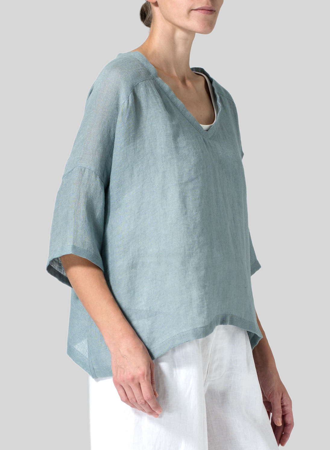 Woven Linen Deep V-neck Top