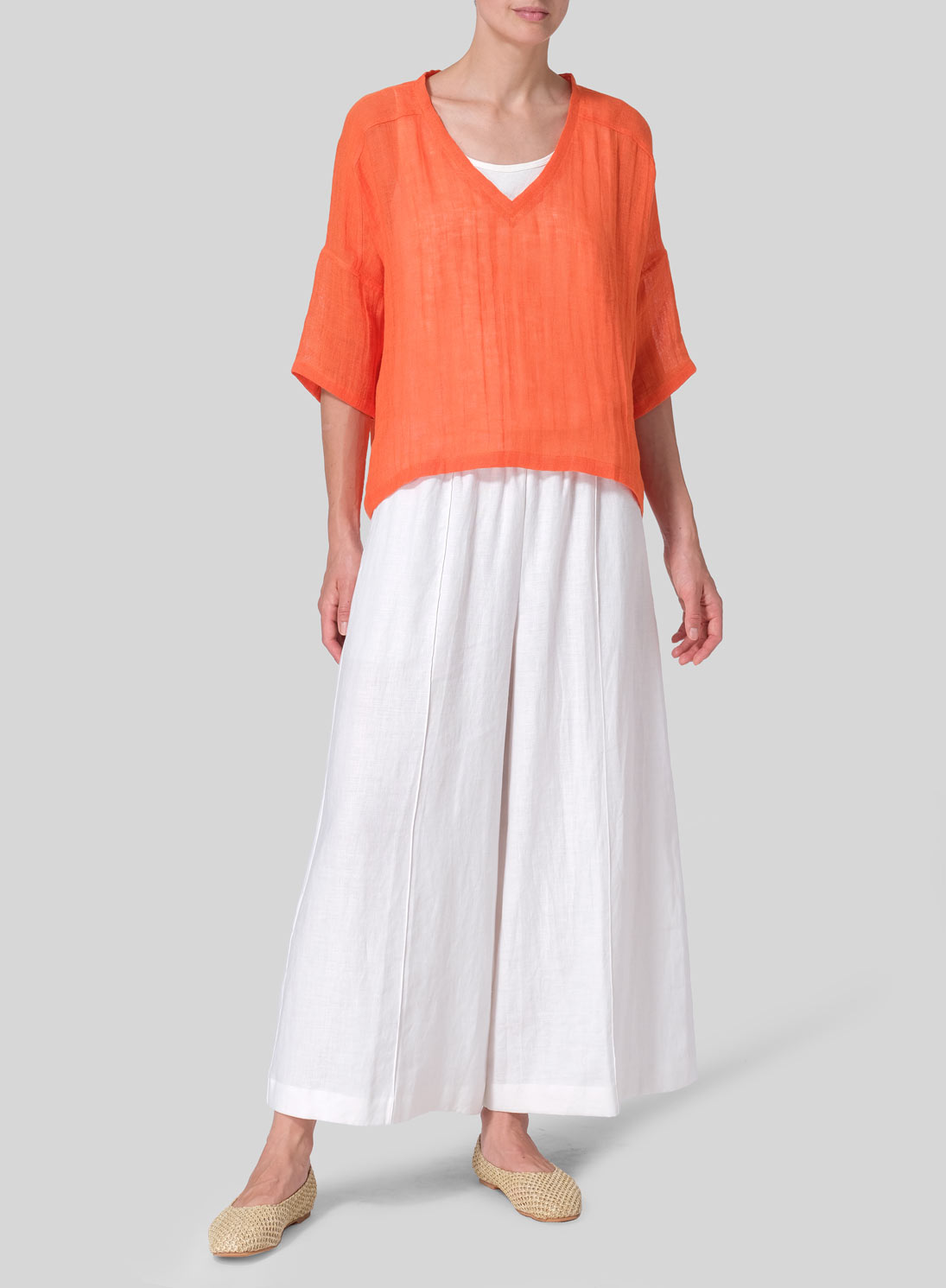 Woven Linen Deep V-neck Top