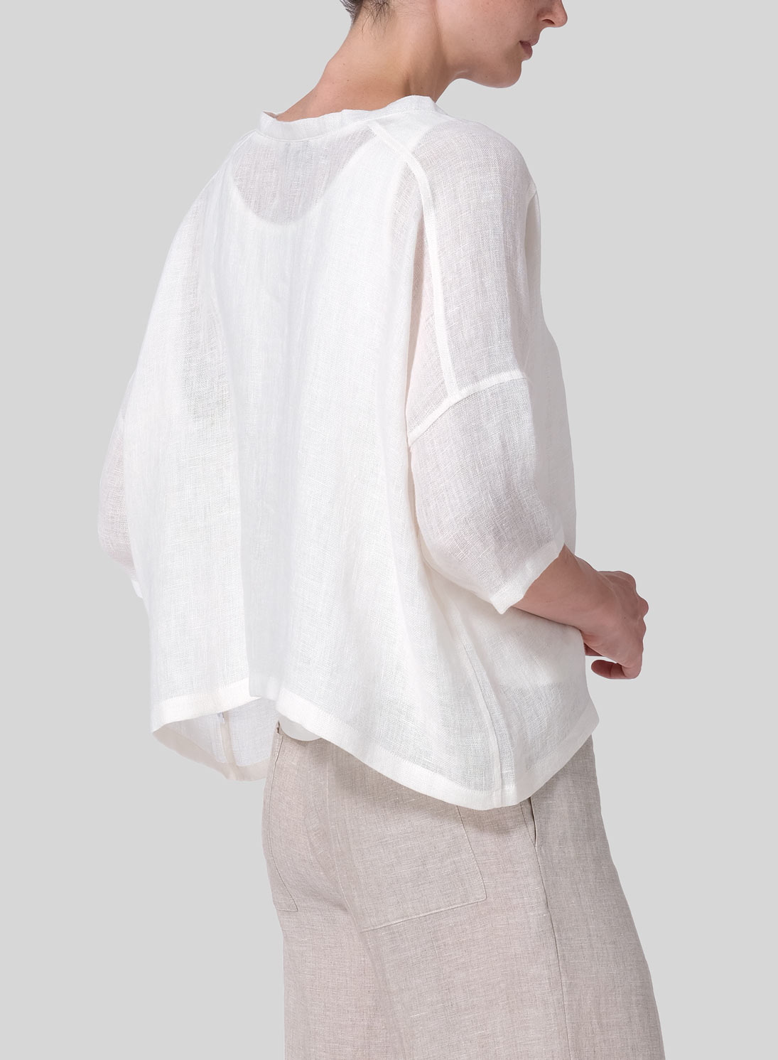 Woven Linen Deep V-neck Top