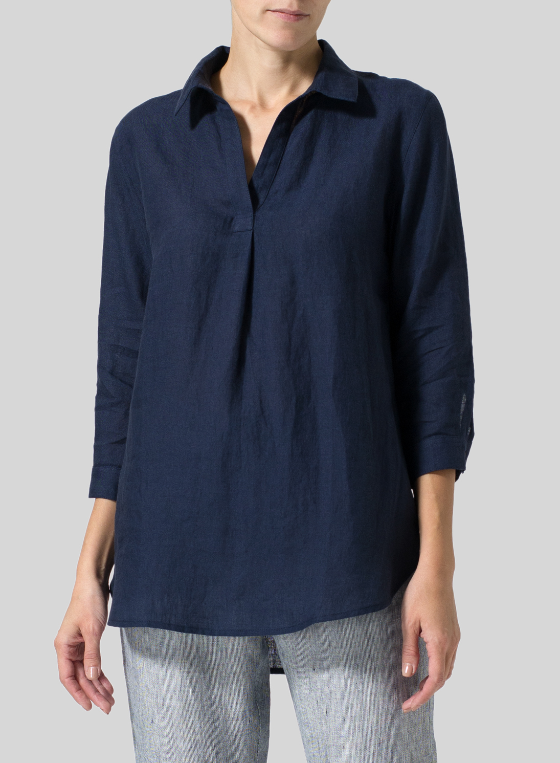 Linen Classic Collar Shirt - Plus Size