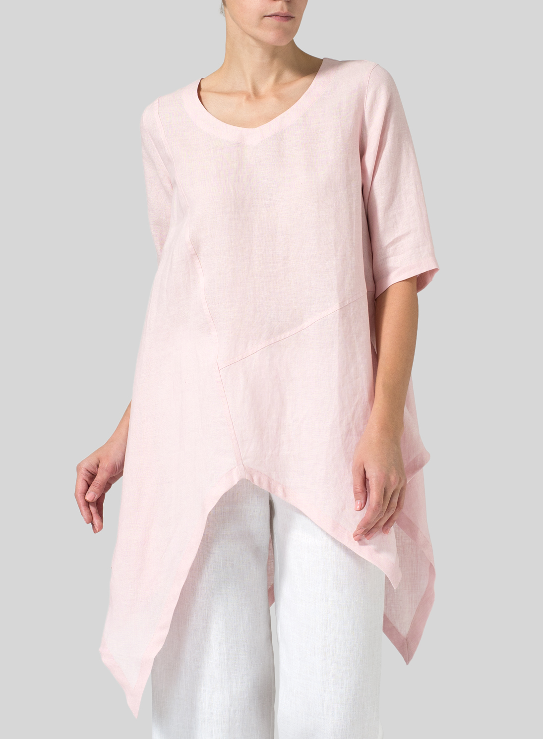 Linen Asymmetrical Hem Tunic - Plus Size