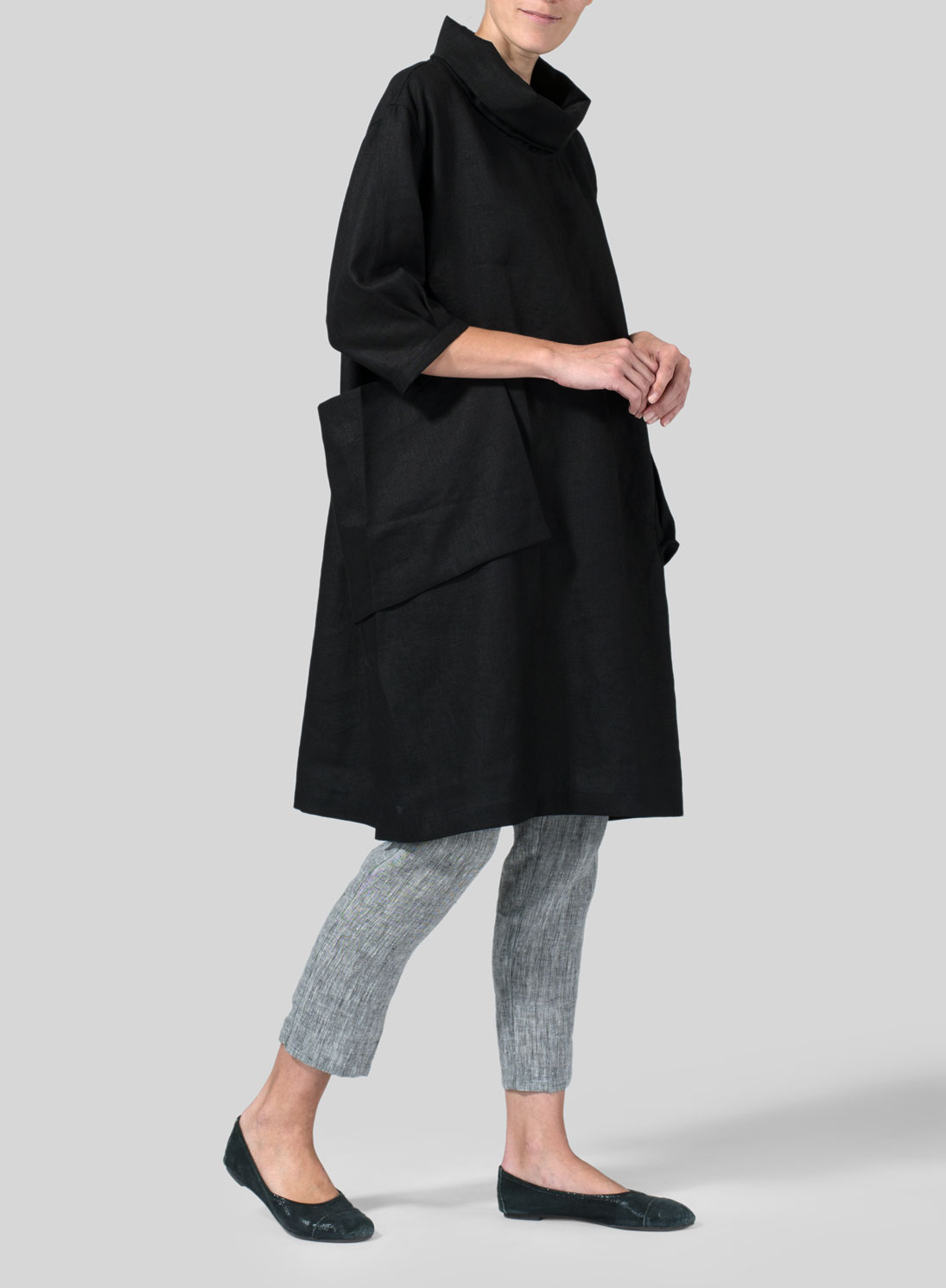 Linen Cowl Neck Oversized Tunic