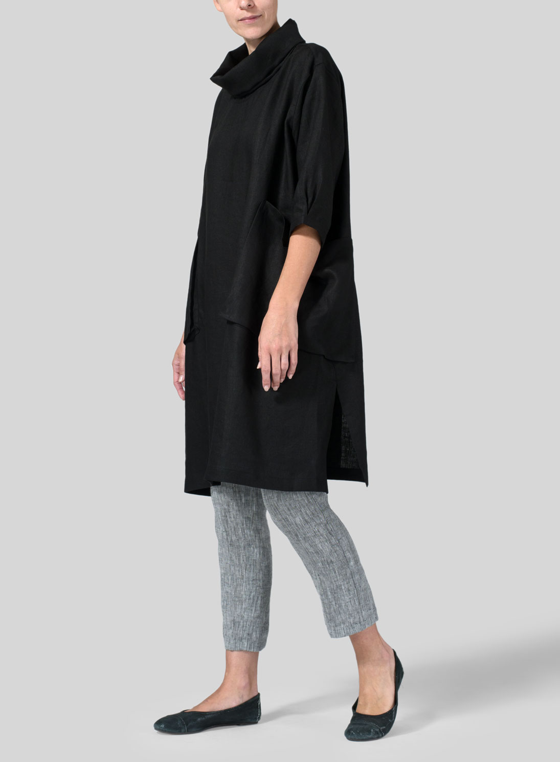 Linen Cowl Neck Oversized Tunic