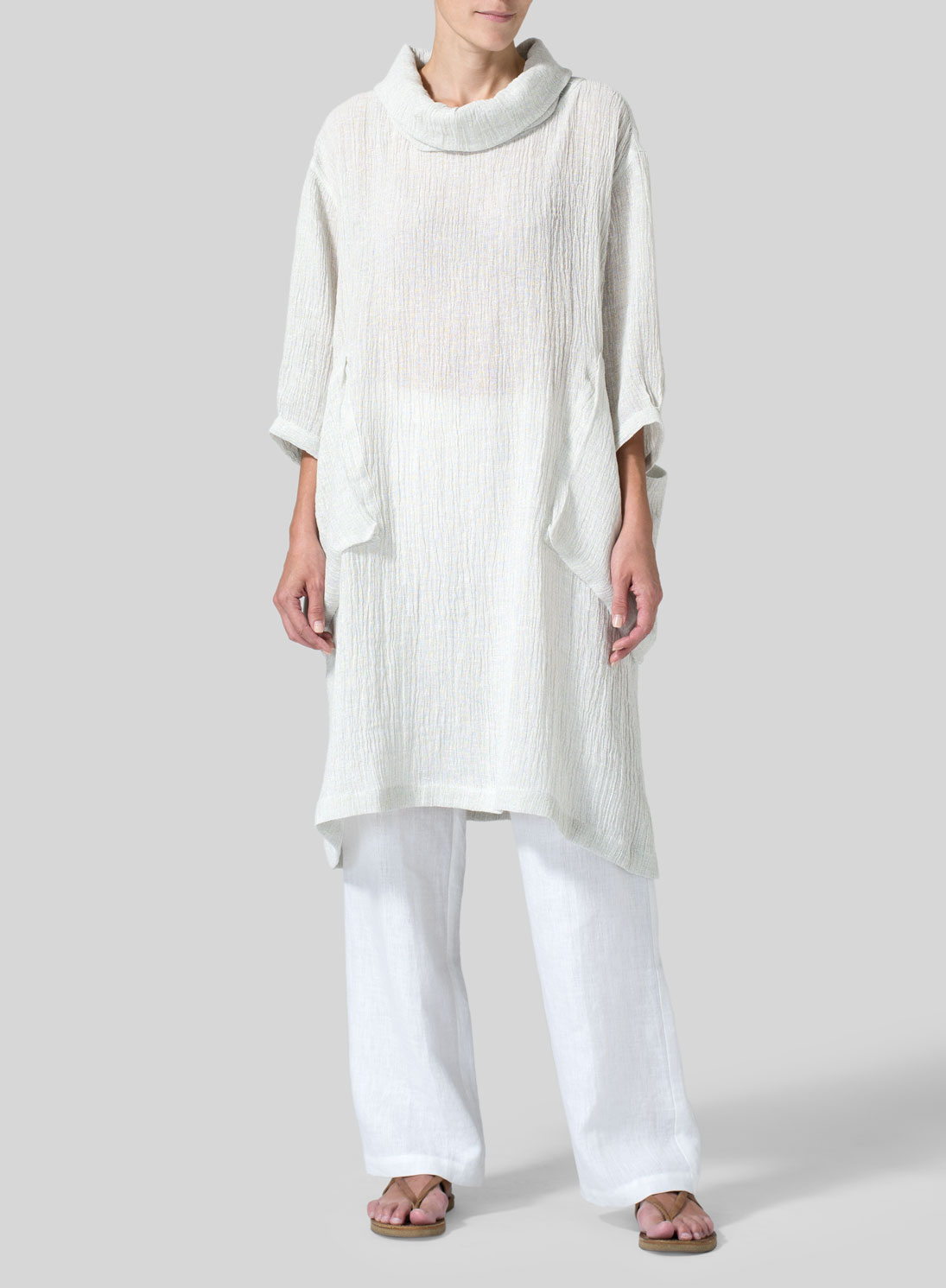 Gauze Linen Cowl Neck Oversized Tunic