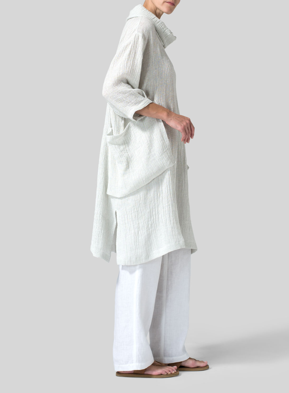 Gauze Linen Cowl Neck Oversized Tunic