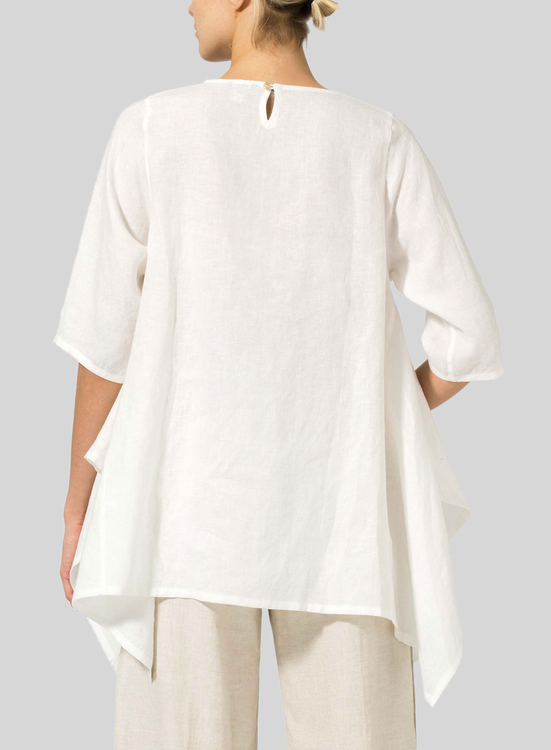 Linen Half Sleeves Handkerchief Hem Tunic - Plus Size