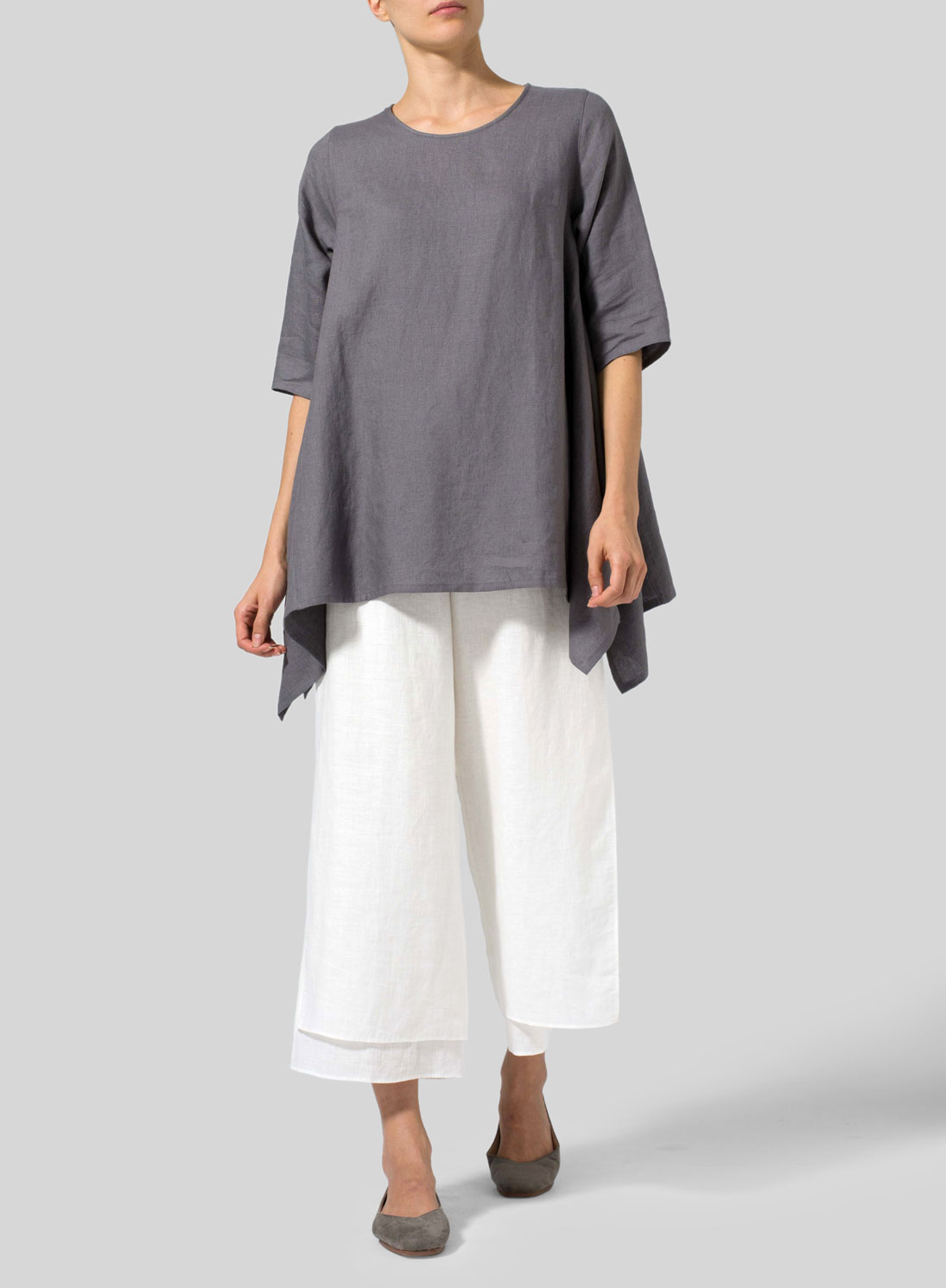 Linen Half Sleeves Handkerchief Hem Tunic