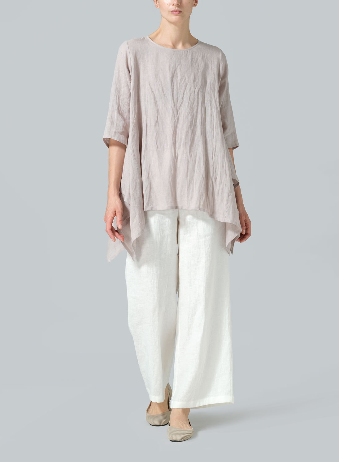 Linen Half Sleeves Handkerchief Hem Tunic