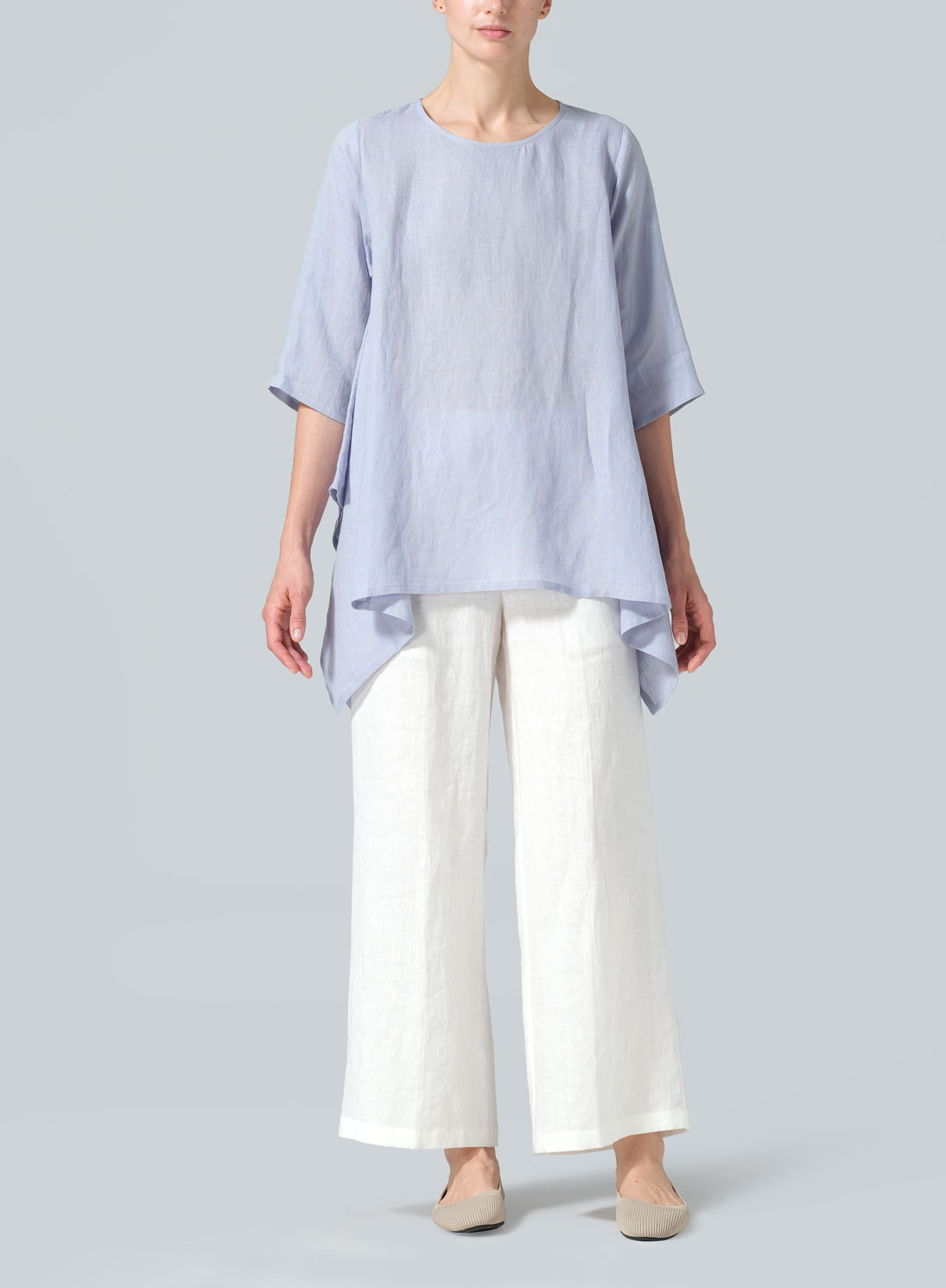 Linen Half Sleeves Handkerchief Hem Tunic