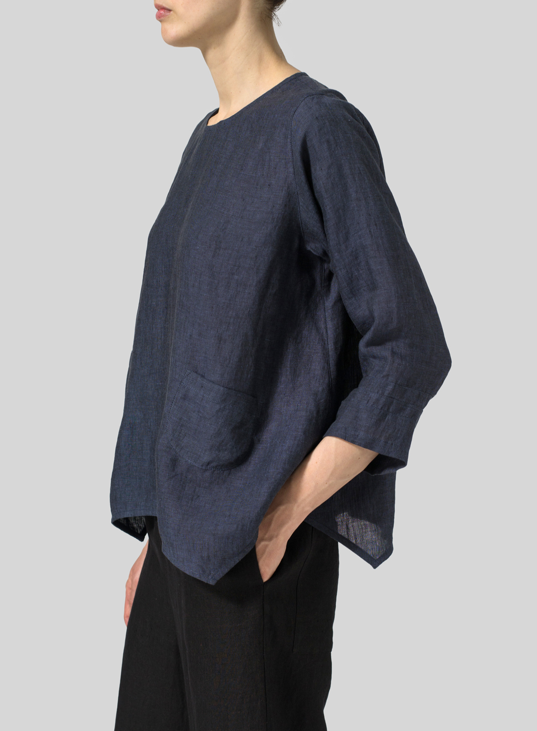 Linen Round Neck 3/4 Sleeve Top