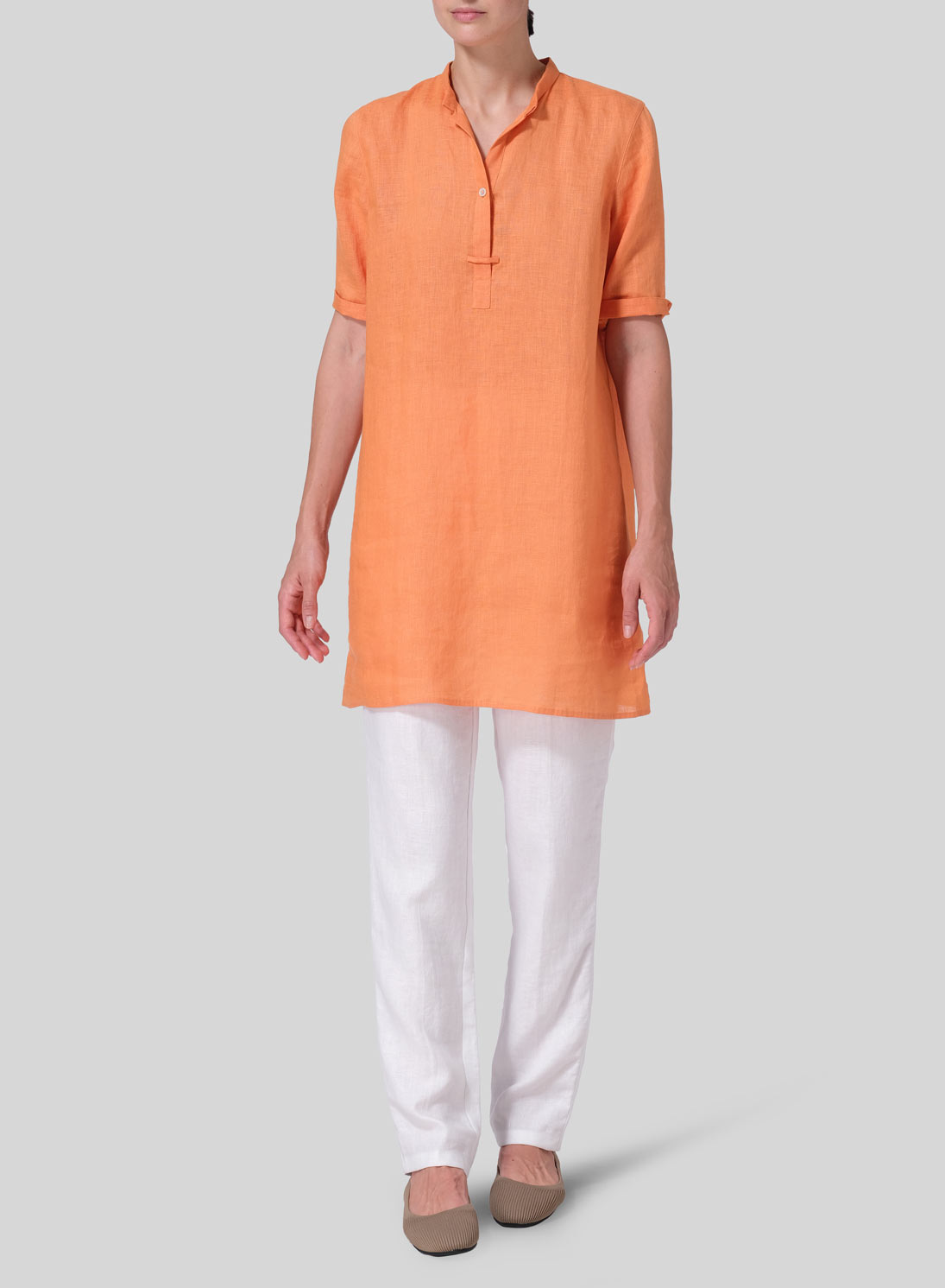 Linen A-line Tunic With Double-layer Collar