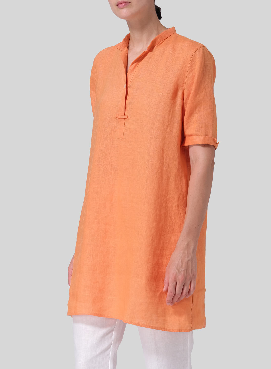 Linen A-line Tunic With Double-layer Collar