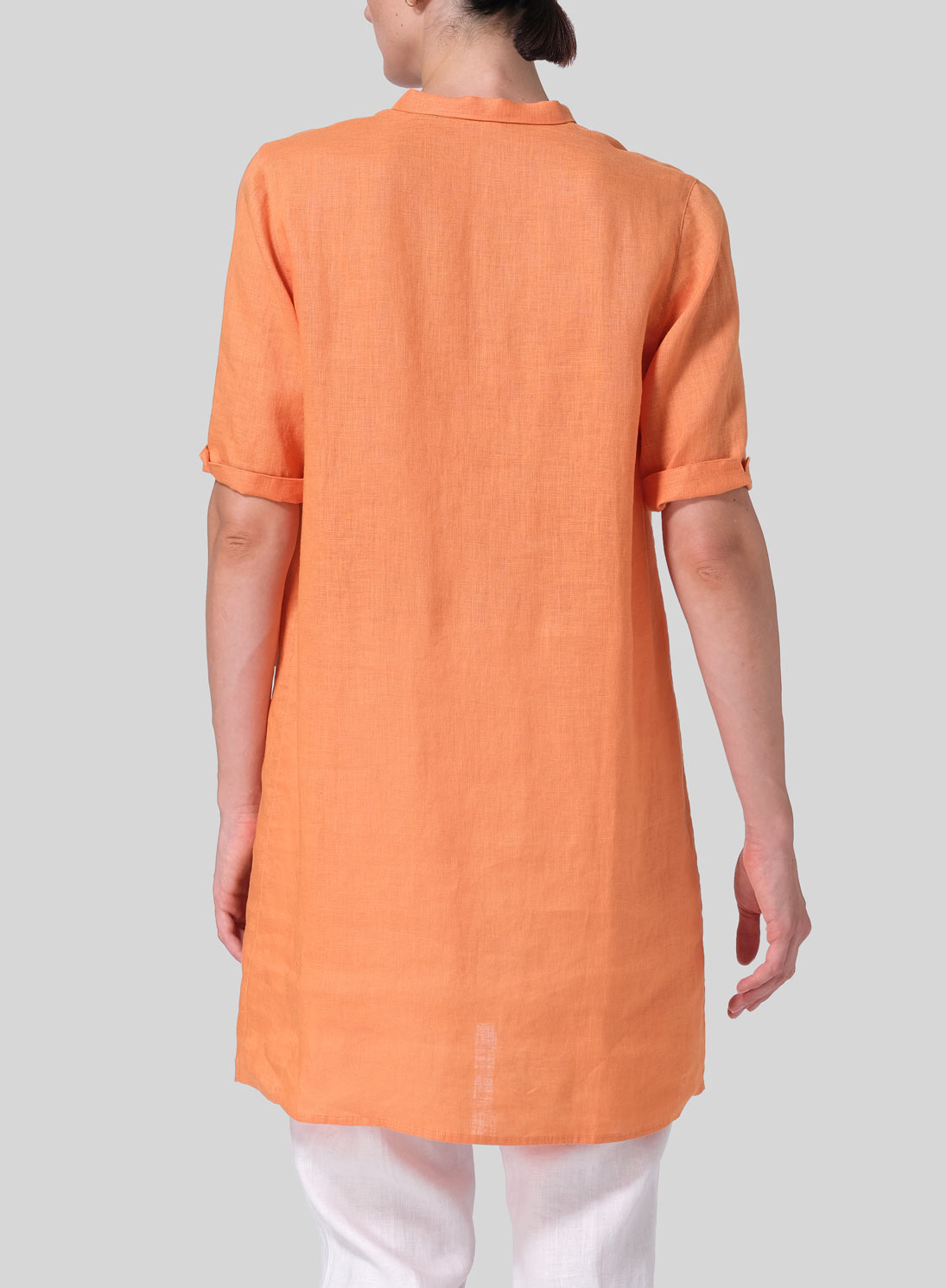 Linen A-line Tunic With Double-layer Collar